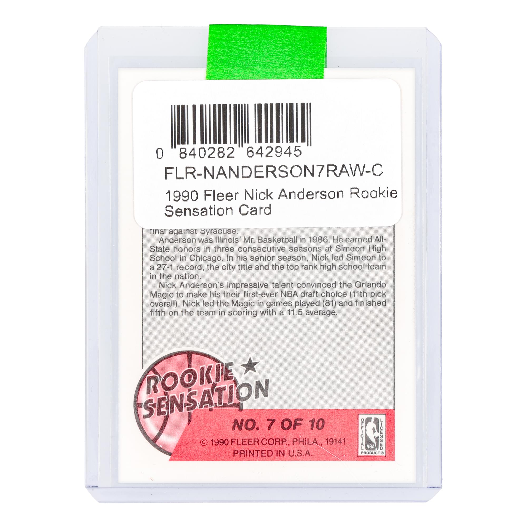 NBA 1990 Fleer Nick Anderson Rookie Sensation Card