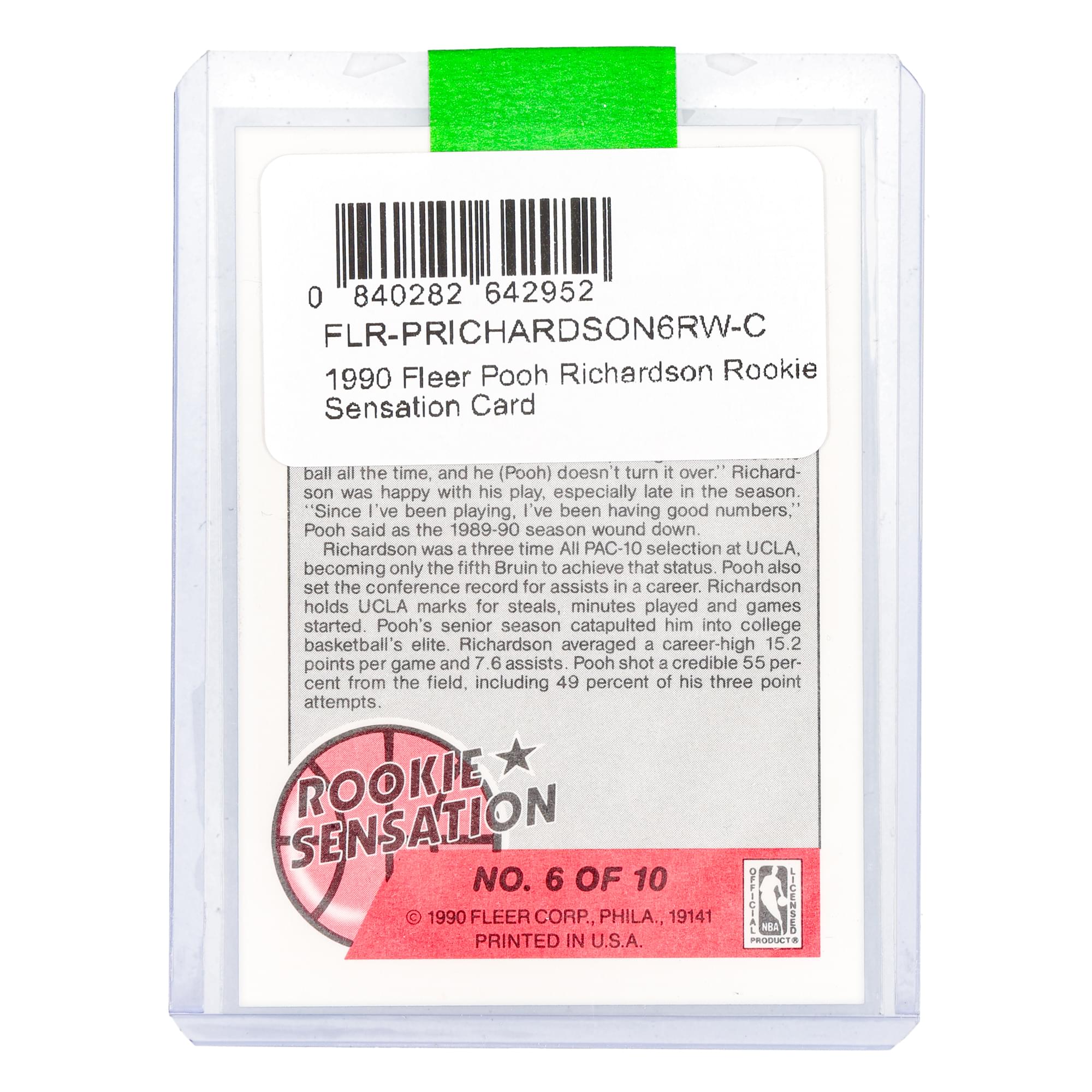 NBA 1990 Fleer Pooh Richardson Rookie Sensation Card