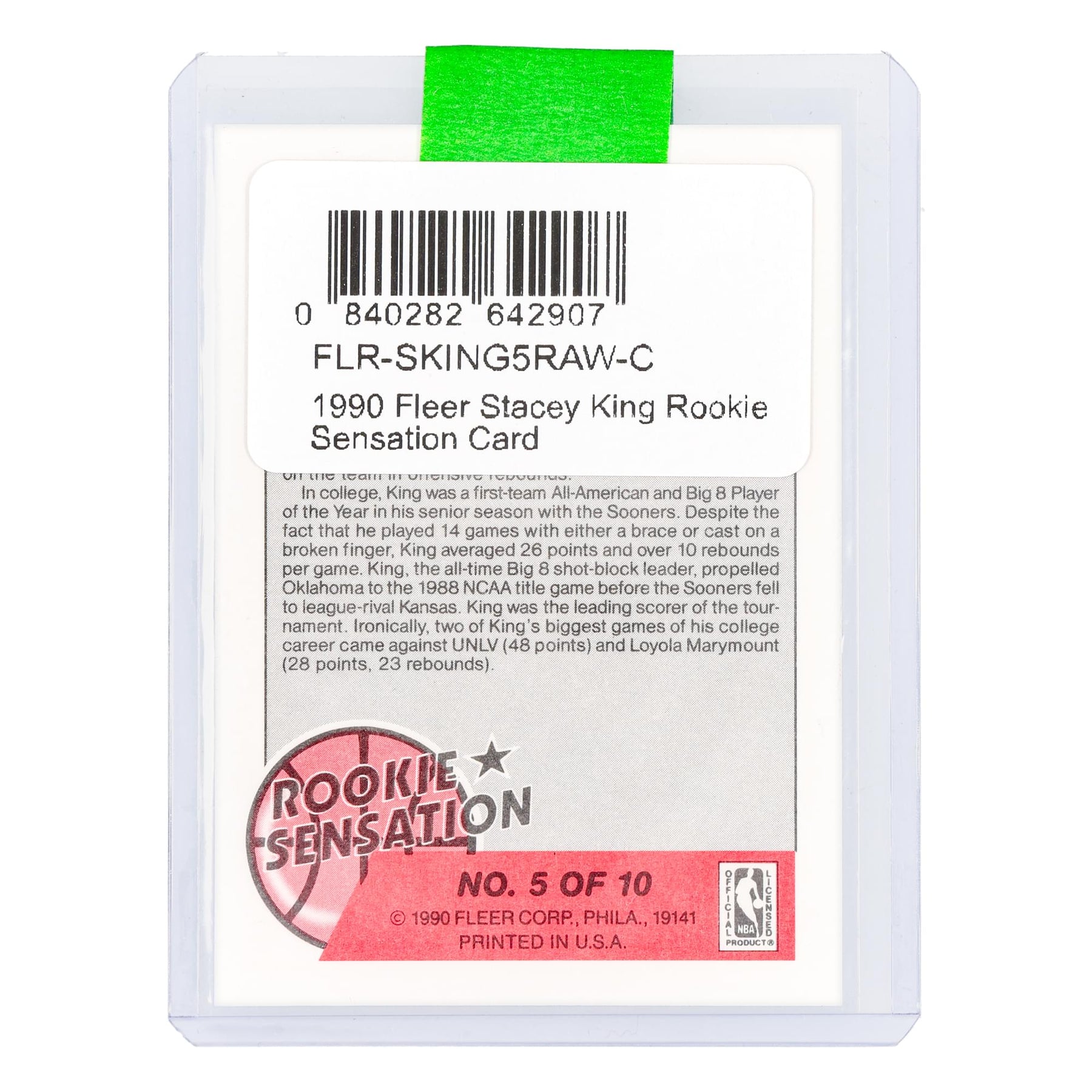 NBA 1990 Fleer Stacey King Rookie Sensation Card