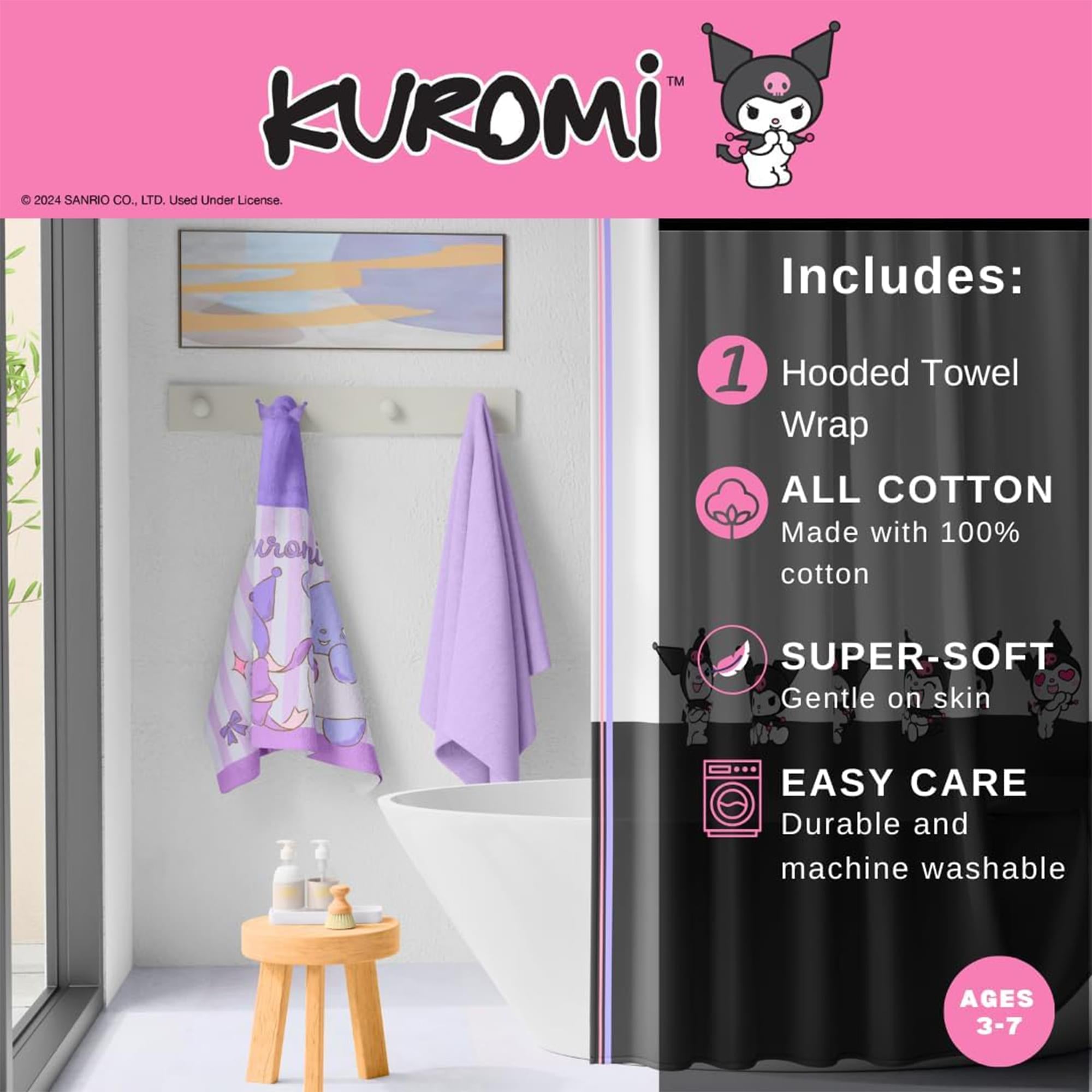 Sanrio Kuromi Soft Hooded Towel Wrap | 24 X 50 Inches
