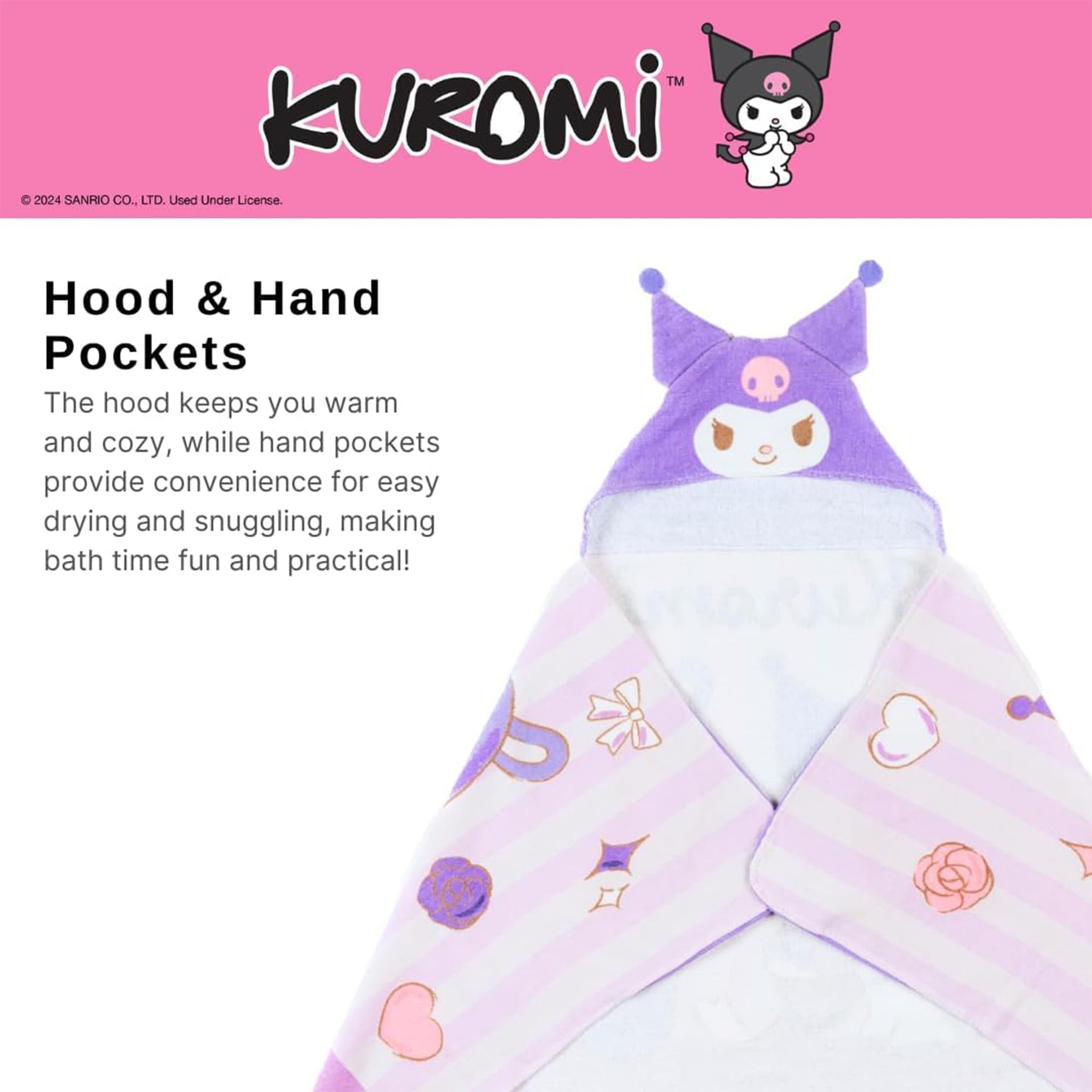 Sanrio Kuromi Soft Hooded Towel Wrap | 24 X 50 Inches