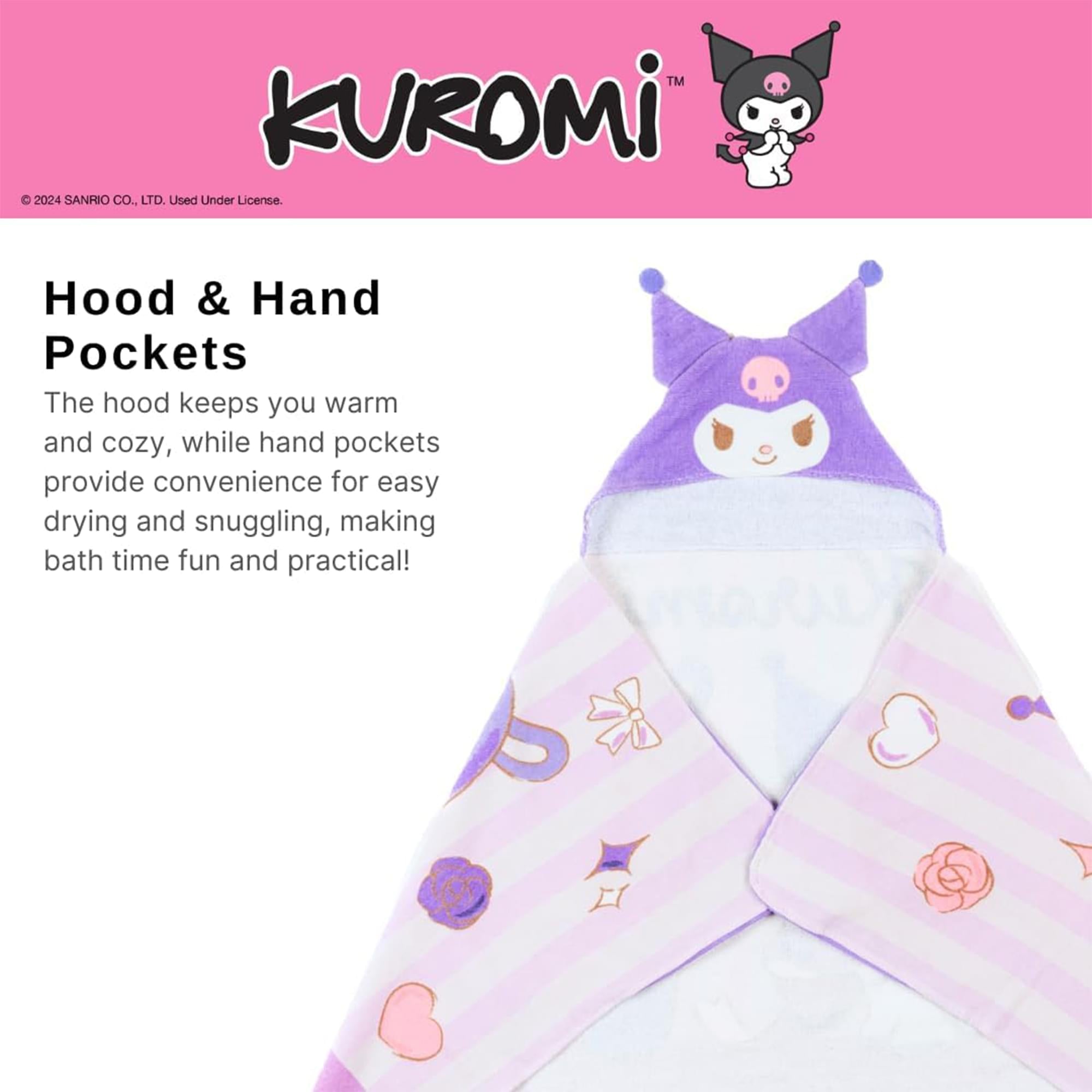 Sanrio Kuromi Soft Hooded Towel Wrap | 24 X 50 Inches
