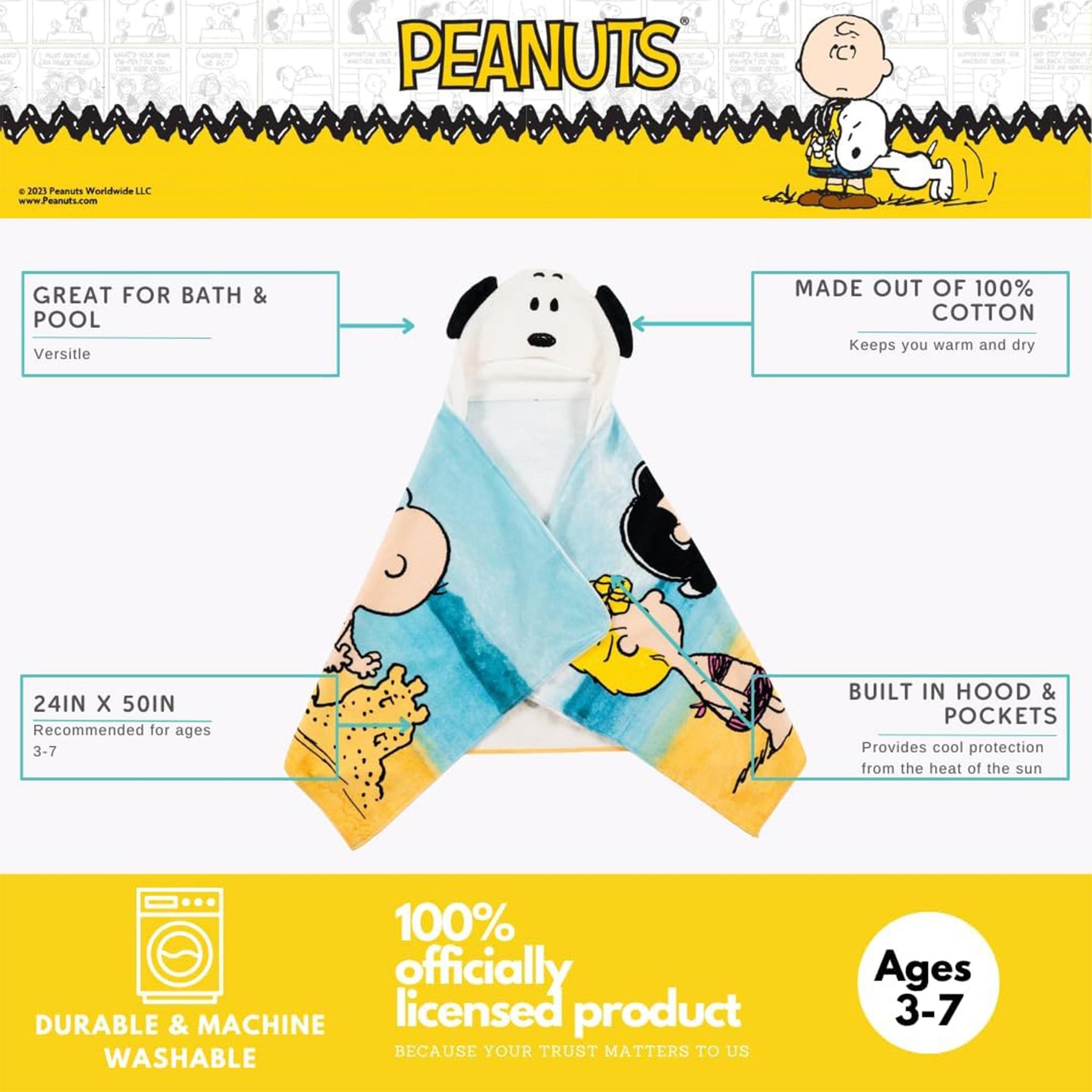 Peanuts Snoopy Soft Hooded Towel Wrap | 24 X 50 Inches