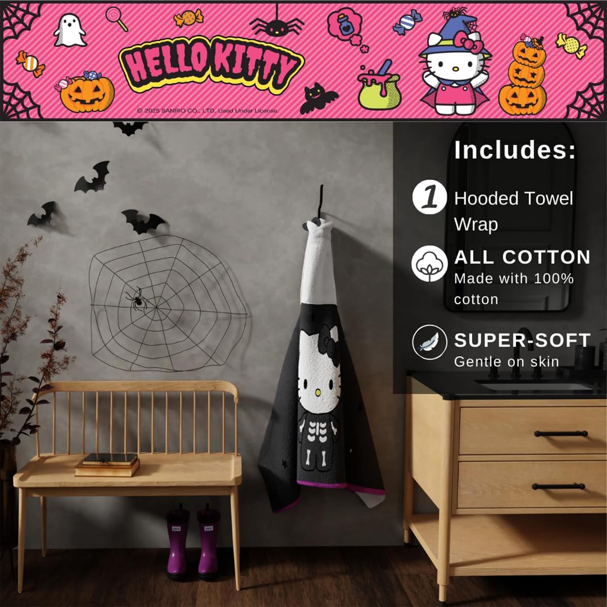 Sanrio Hello Kitty Skeleton Soft Hooded Towel Wrap | 24 X 50 Inches