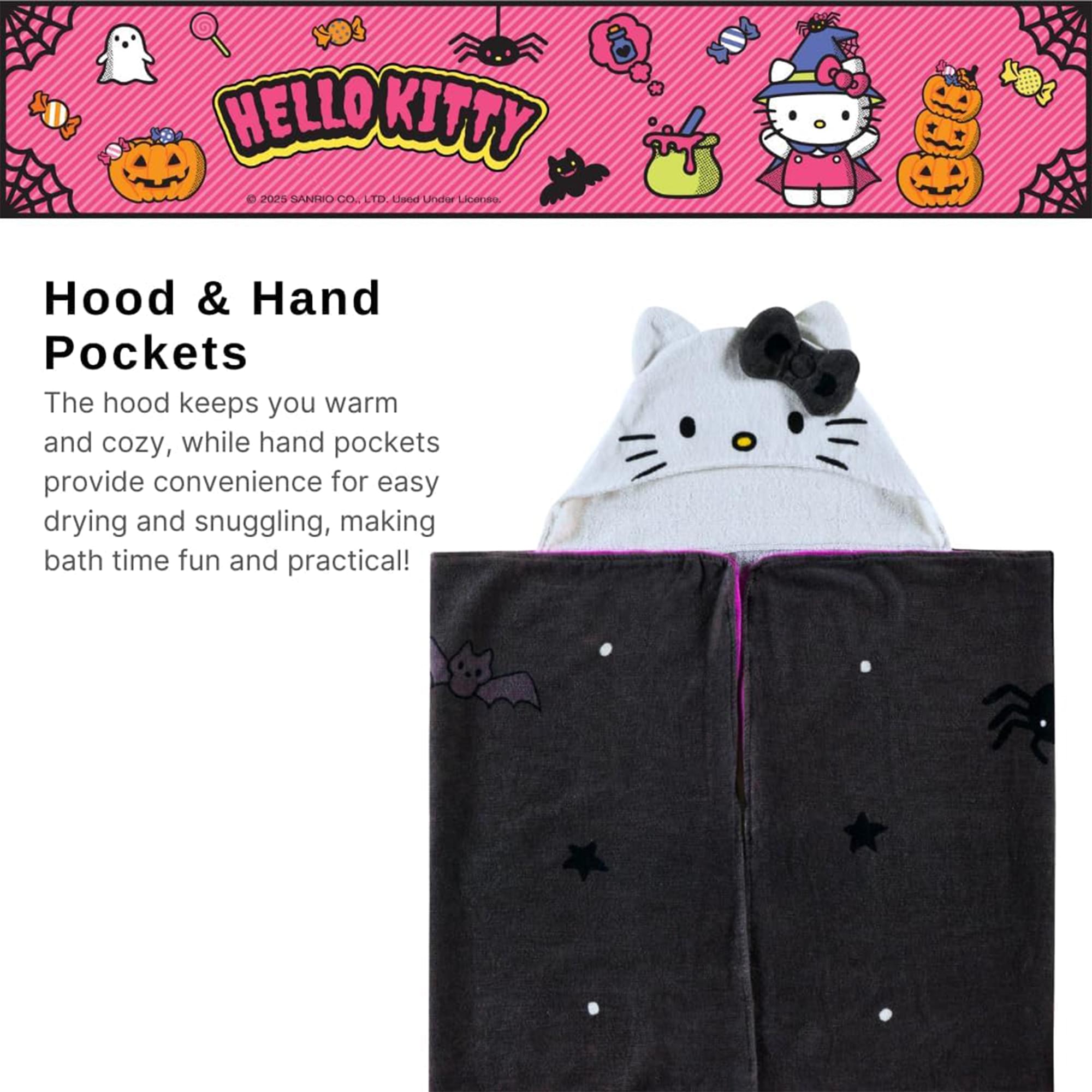 Sanrio Hello Kitty Skeleton Soft Hooded Towel Wrap | 24 X 50 Inches