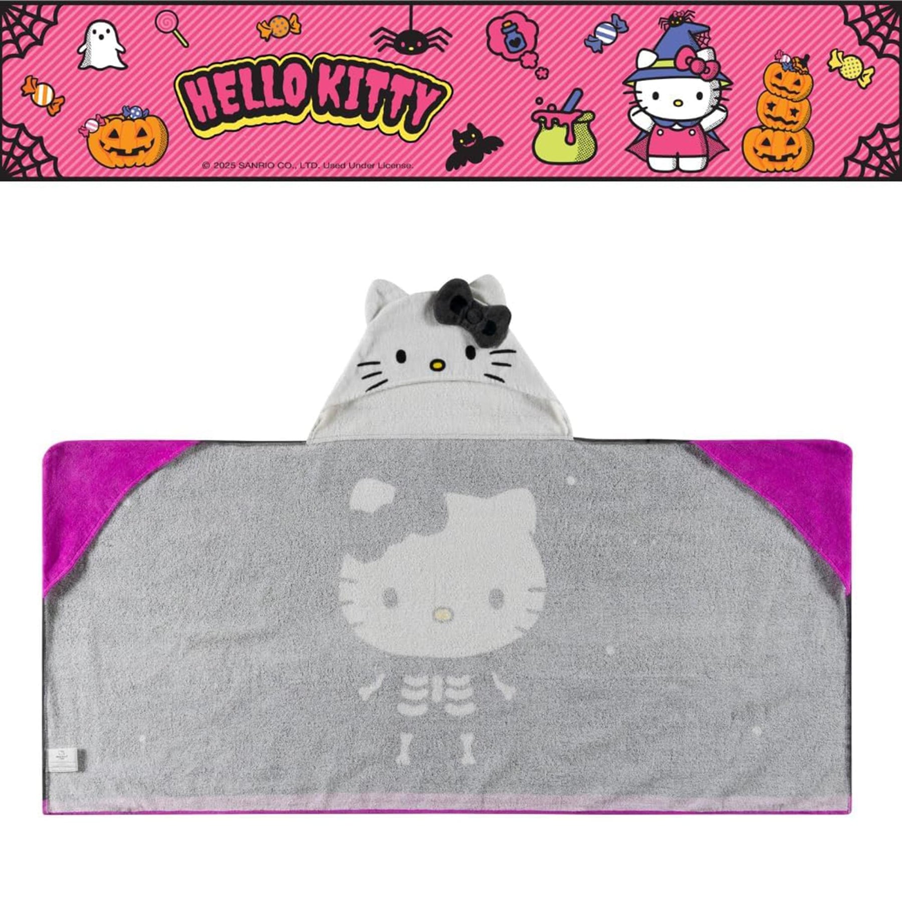 Sanrio Hello Kitty Skeleton Soft Hooded Towel Wrap | 24 X 50 Inches