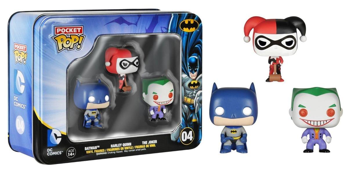 Batman DC Comics Funko Pocket POP Mini Vinyl Figure Tin 3-Pack Batman, Harley and Joker
