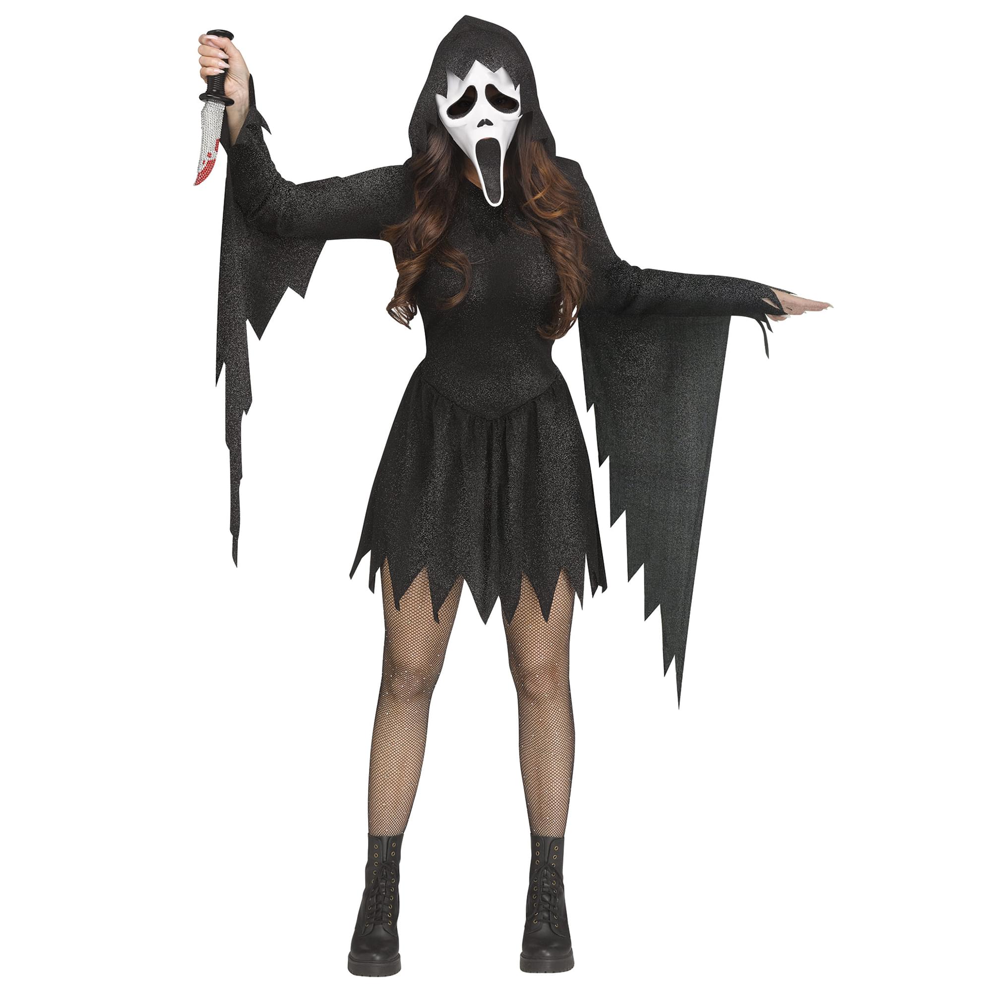 Ghost Face Black Glitter Adult Costume | Large