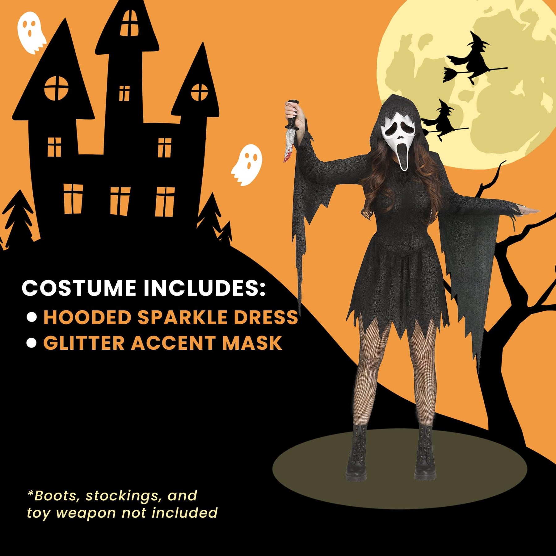 Ghost Face Black Glitter Adult Costume | Large