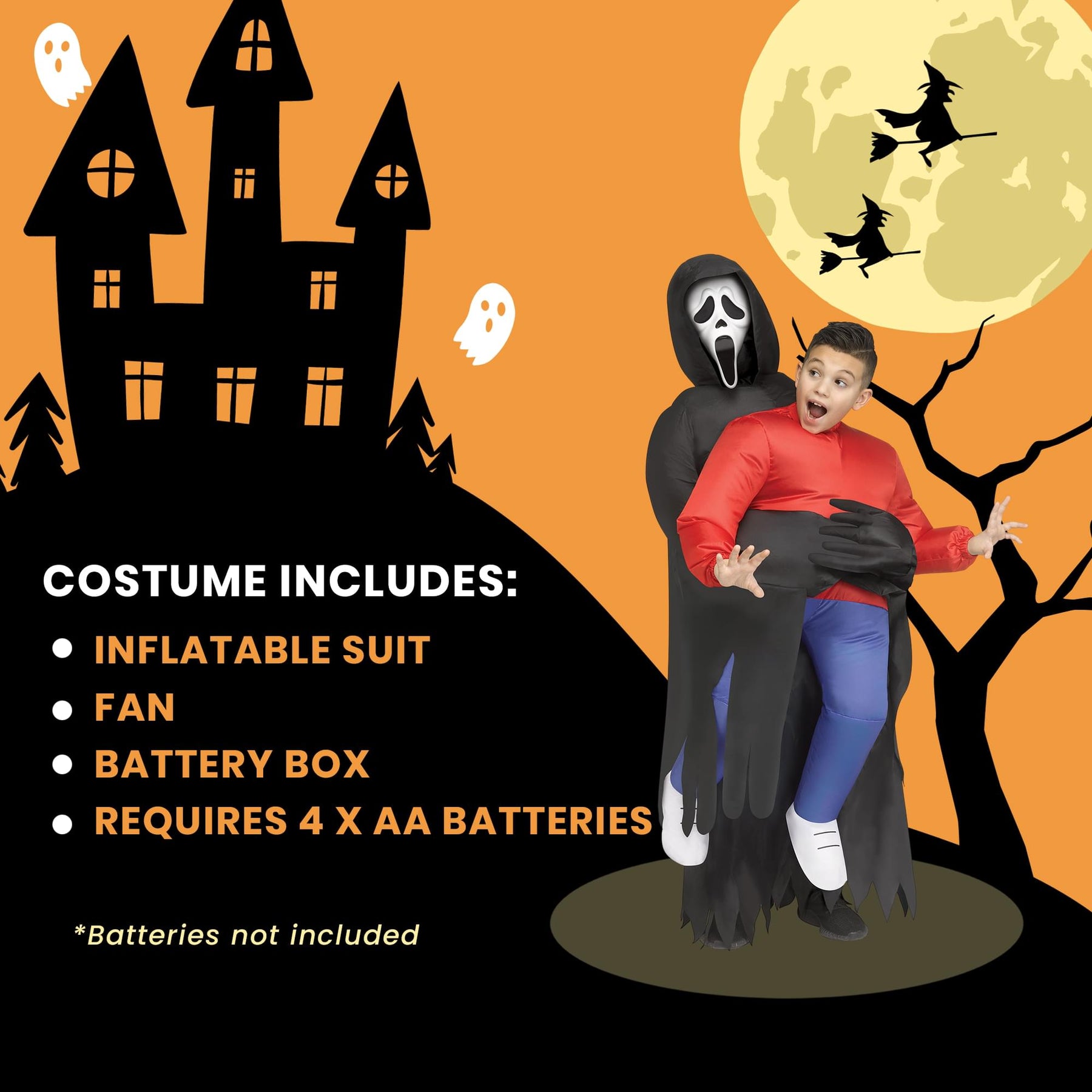 Scream Ghost Face Piggyback Inflatable Child Costume | One Size Fits Up to 14