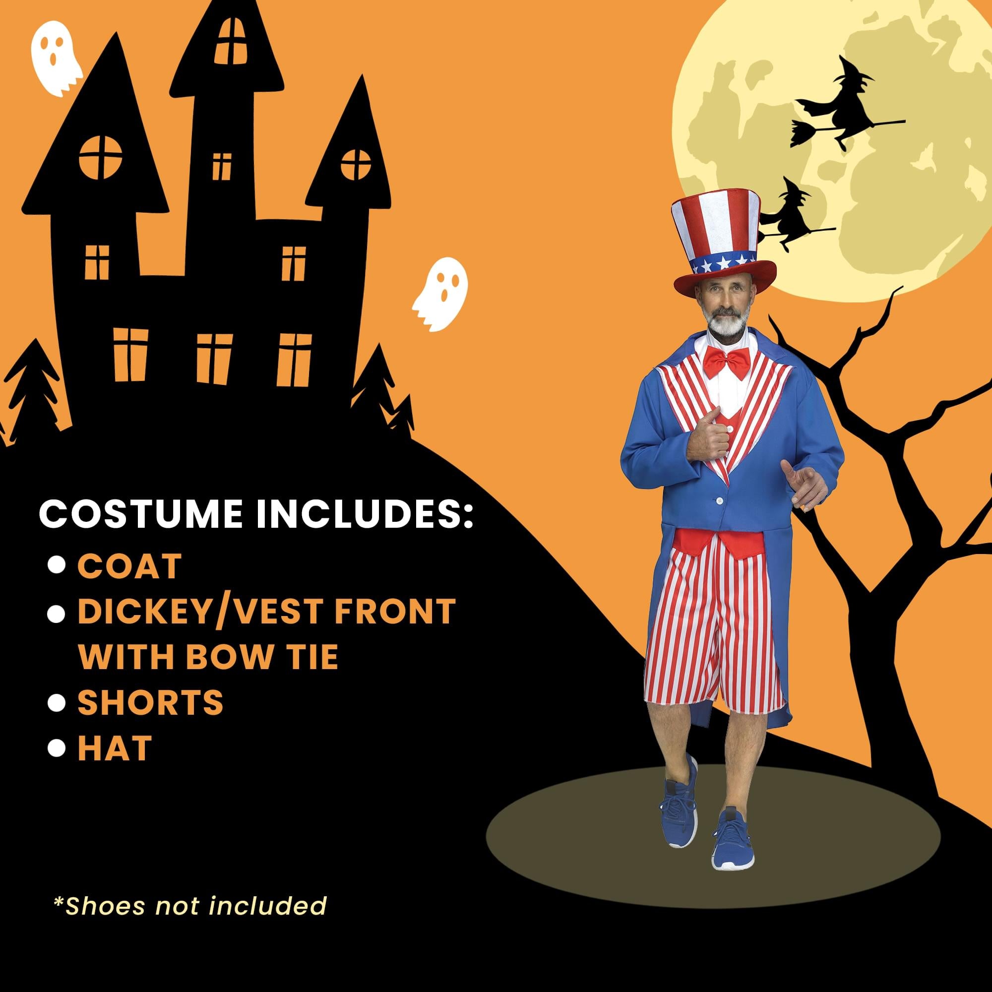 Uncle Sam Adult Costume With Jacket, Shorts, and Hat