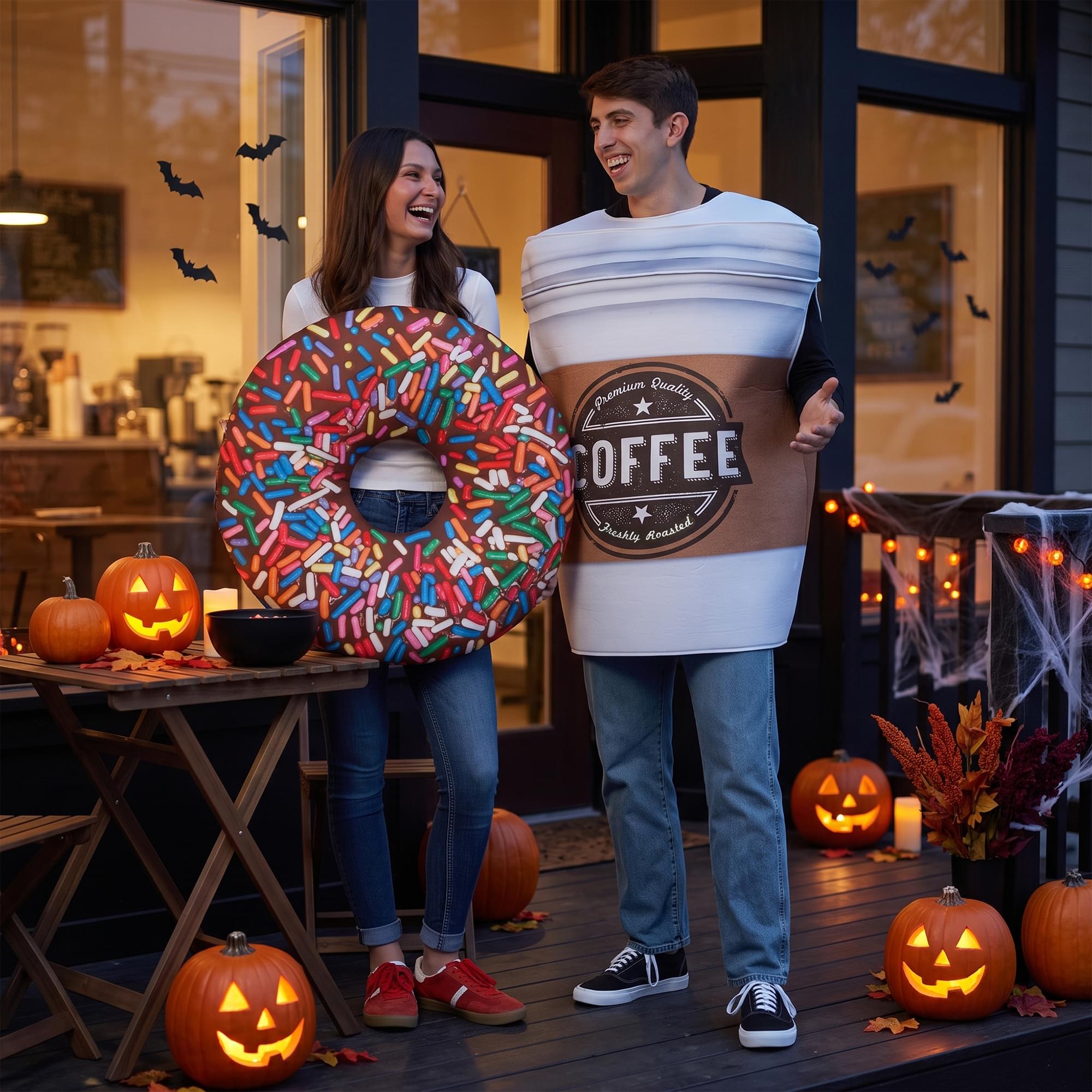 Coffee and Donut Adult Couples Costume | One Size