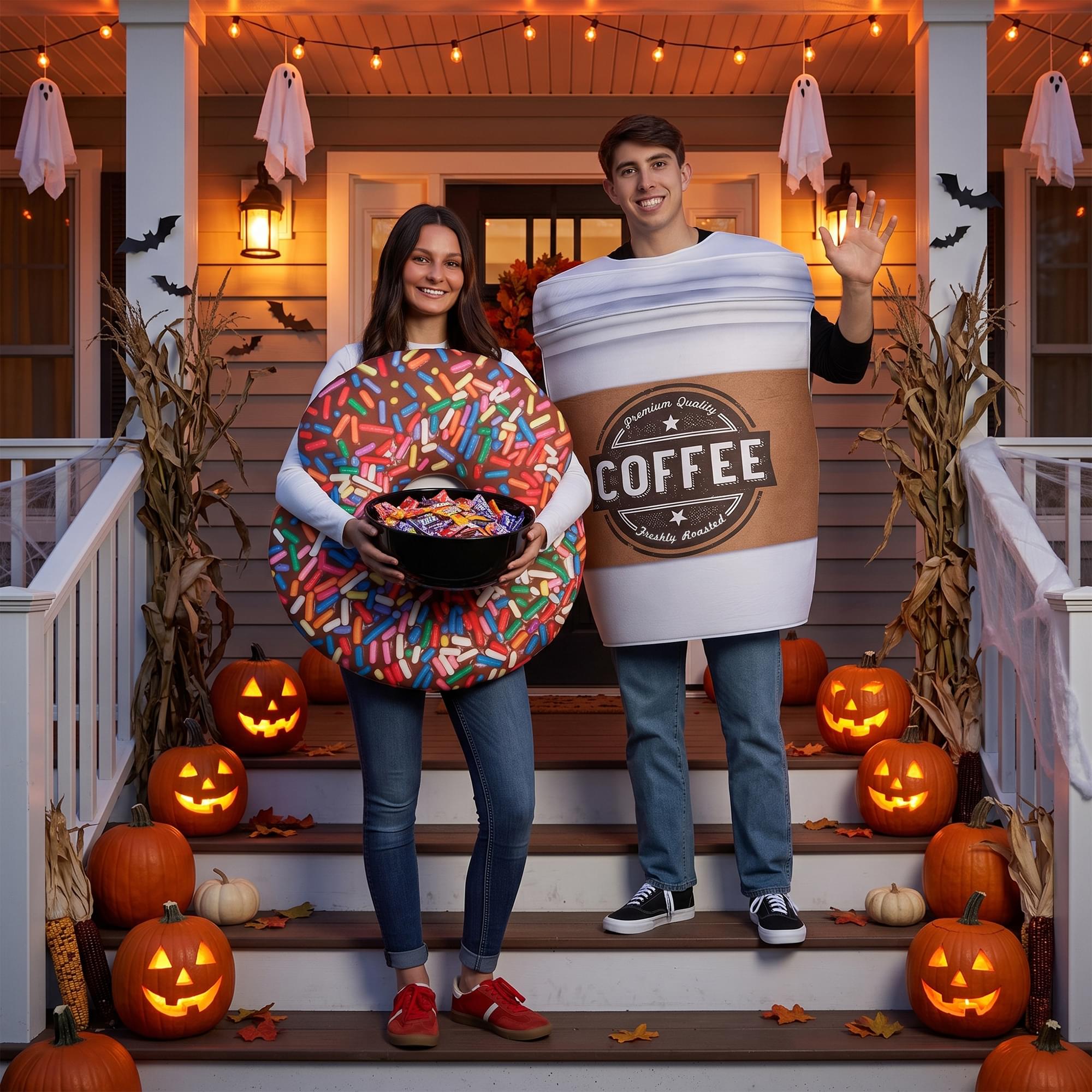 Coffee and Donut Adult Couples Costume | One Size