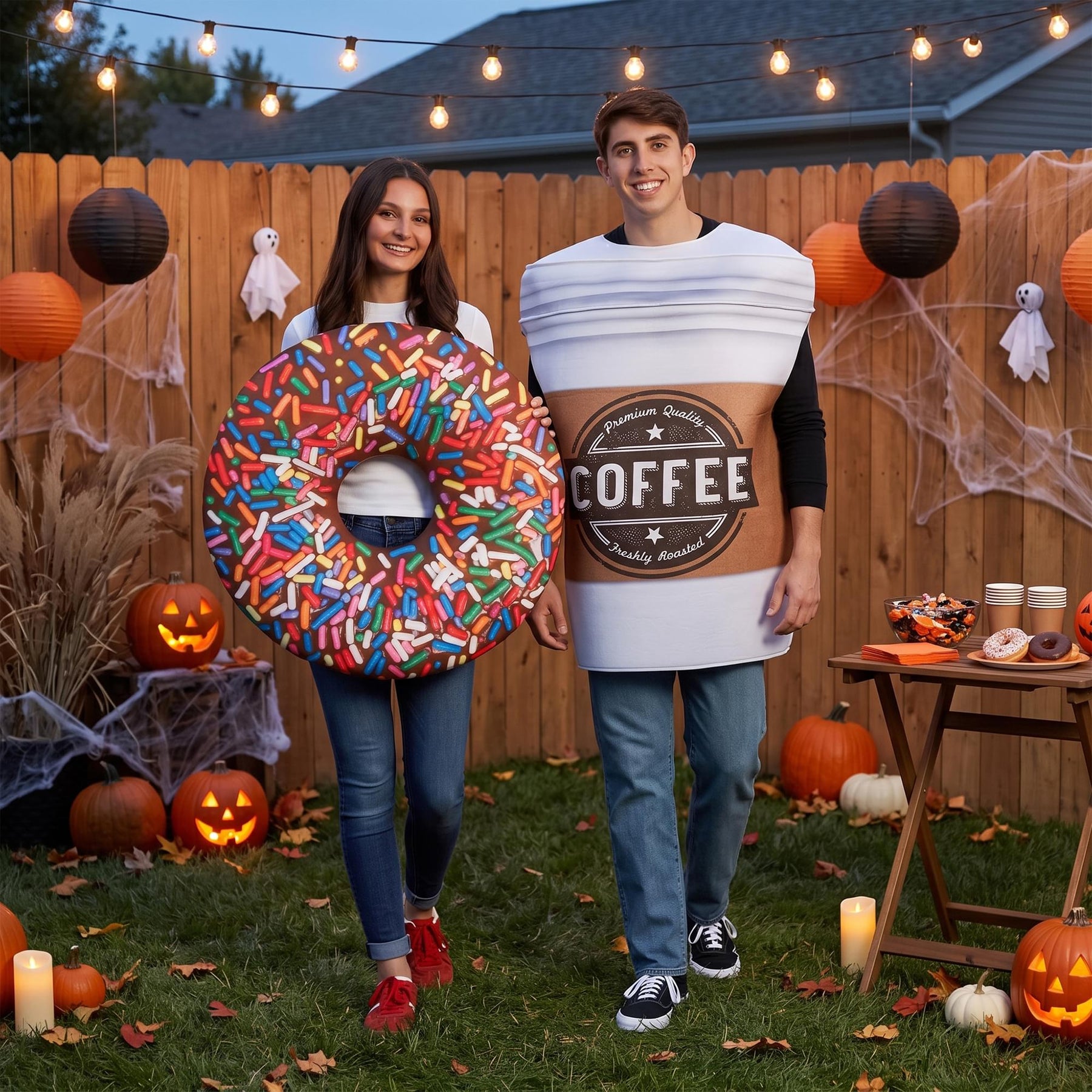 Coffee and Donut Adult Couples Costume | One Size