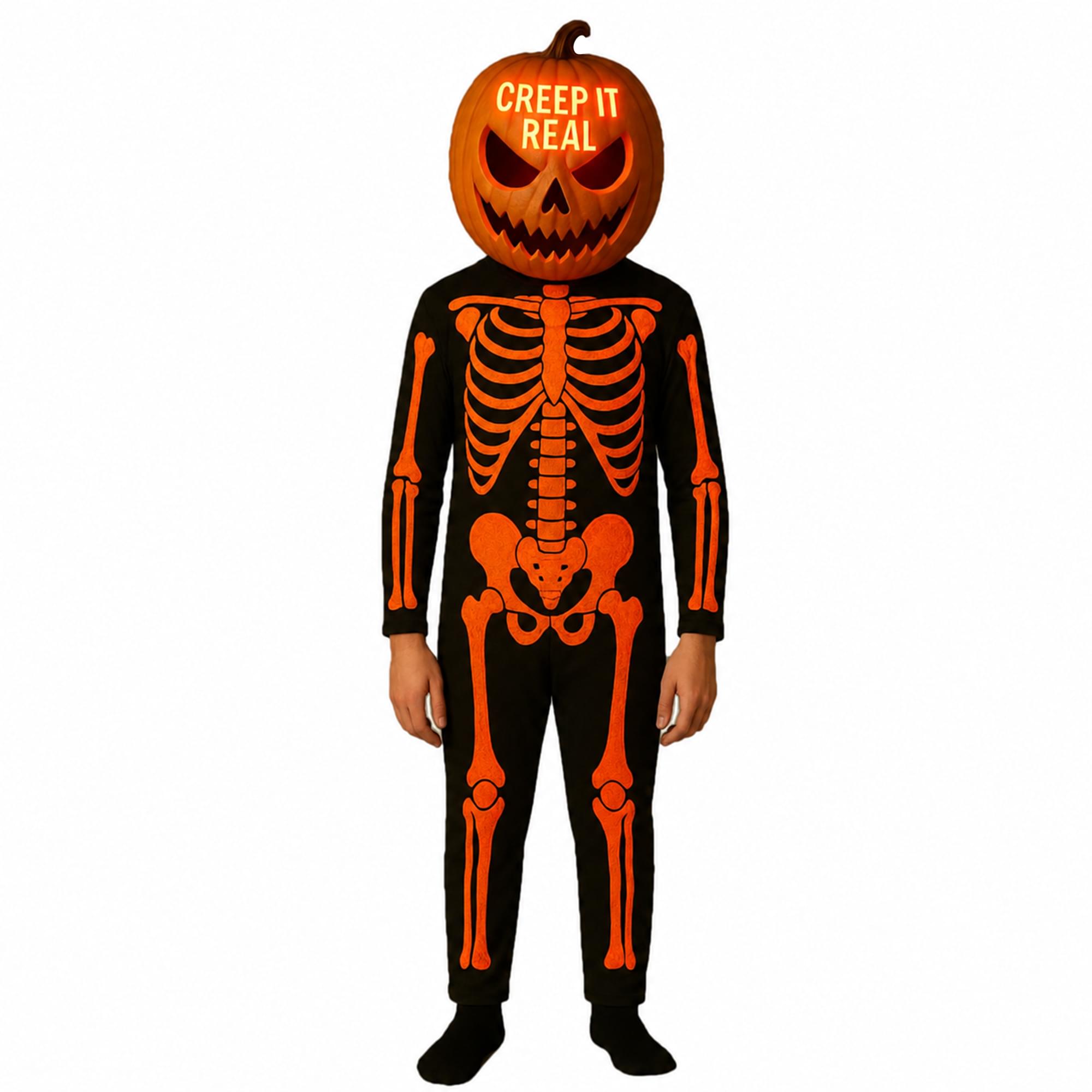 Pumpkin Skeleton With Lite Reveal Mask Child Costume