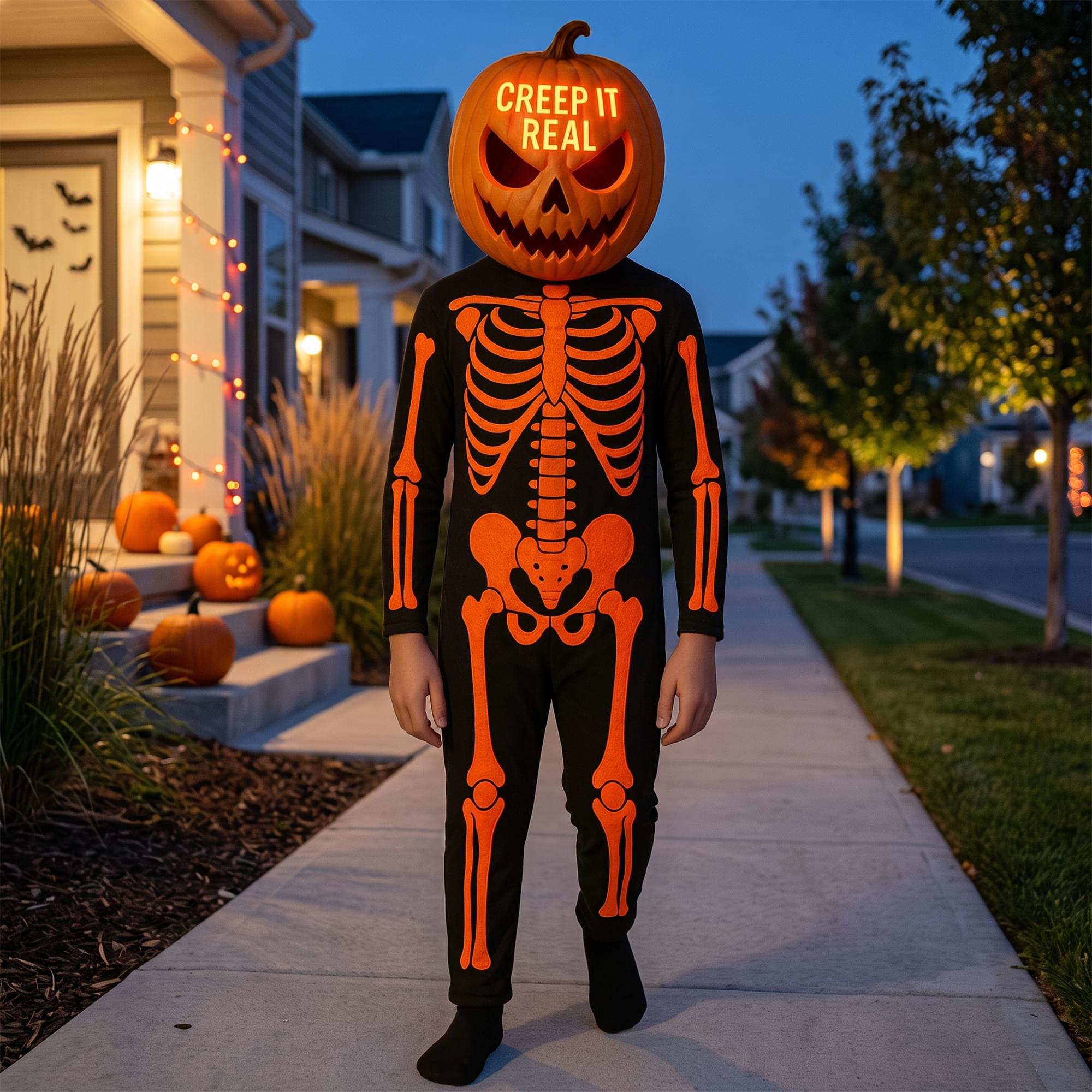 Pumpkin Skeleton With Lite Reveal Mask Child Costume