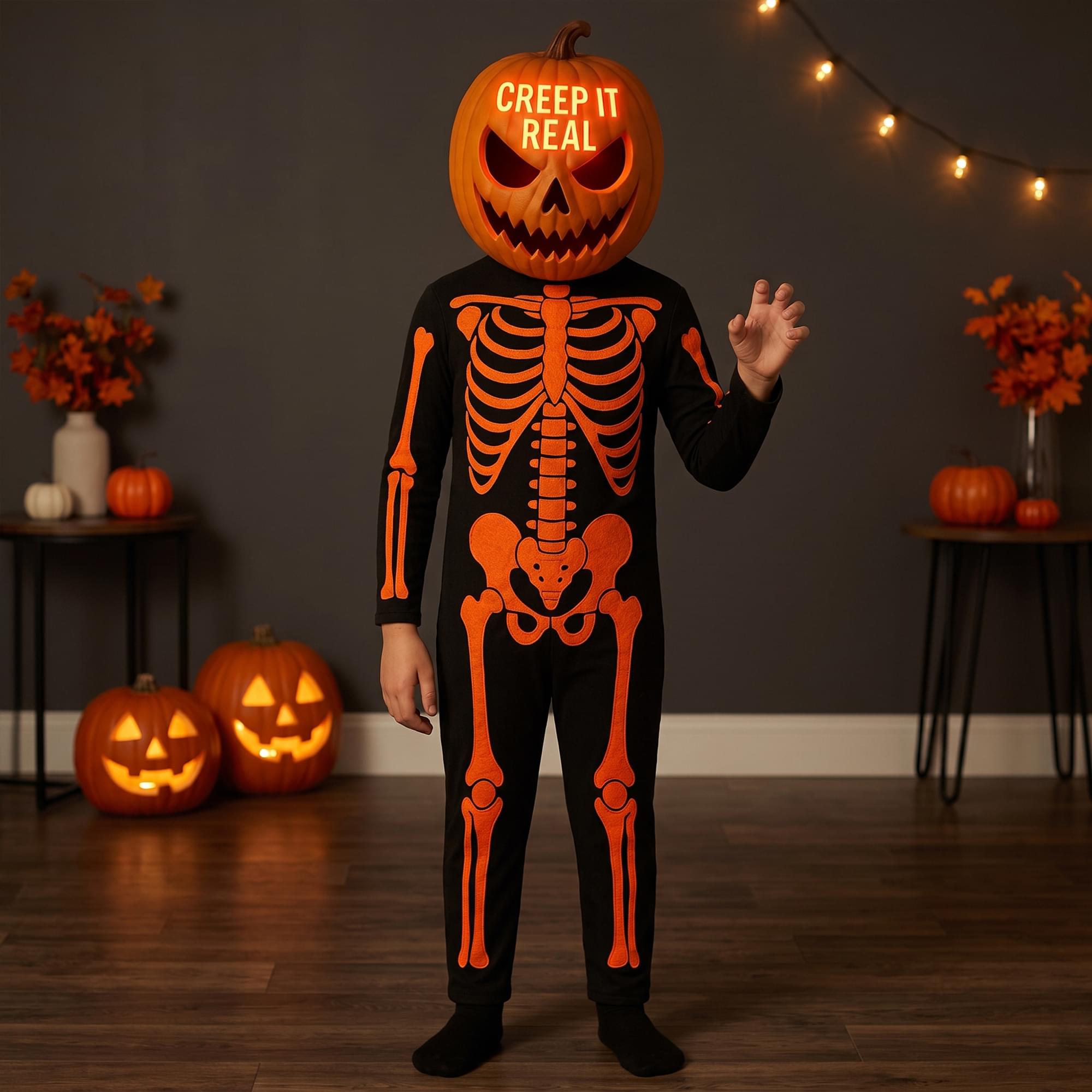 Pumpkin Skeleton With Lite Reveal Mask Child Costume