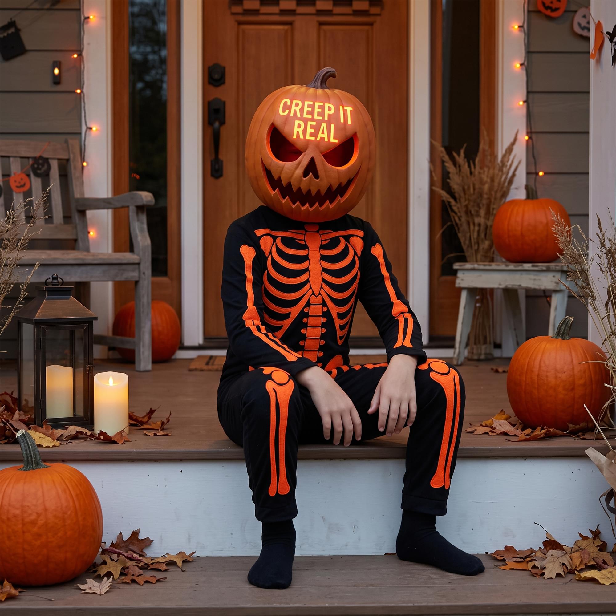 Pumpkin Skeleton With Lite Reveal Mask Child Costume
