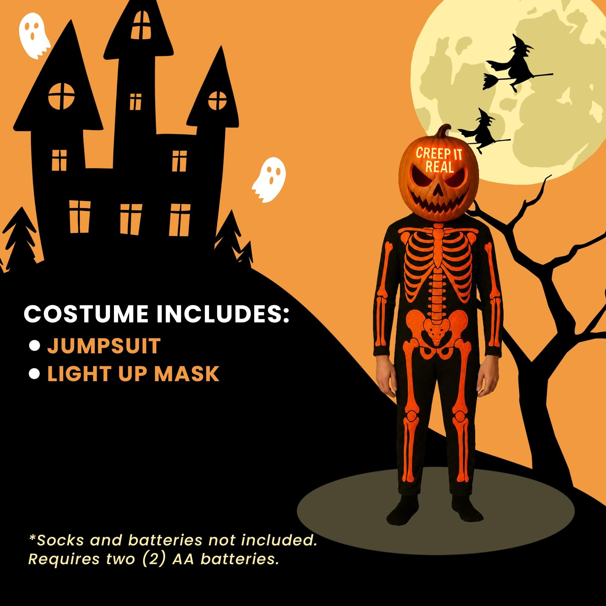 Pumpkin Skeleton With Lite Reveal Mask Child Costume
