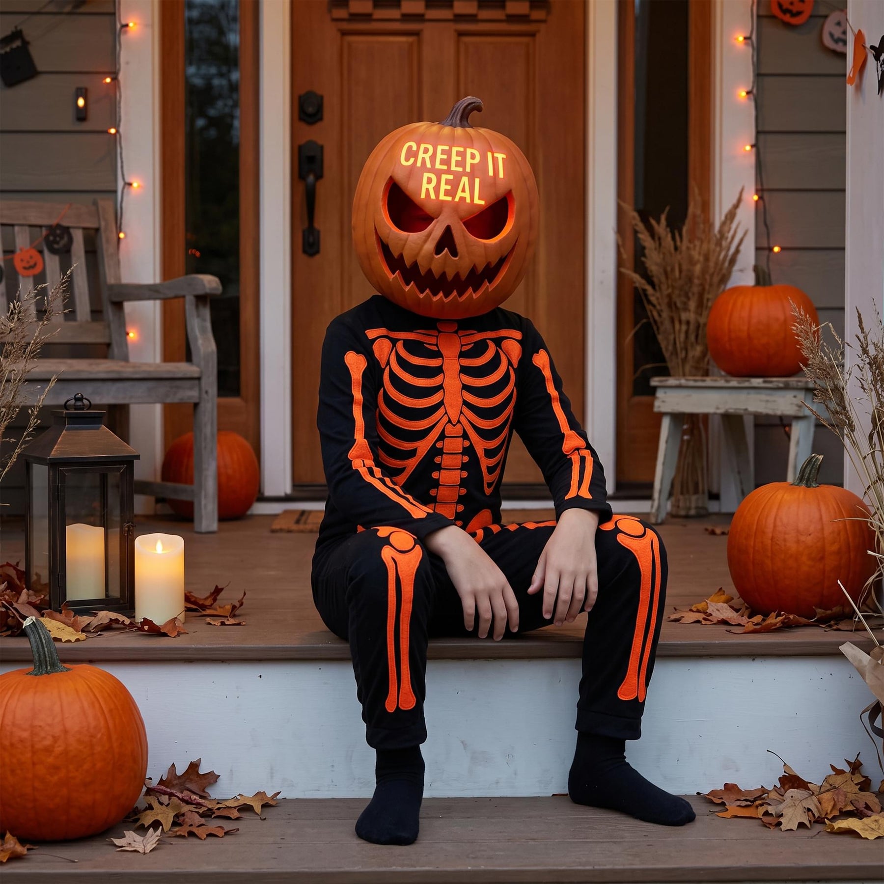 Pumpkin Skeleton With Lite Reveal Mask Child Costume