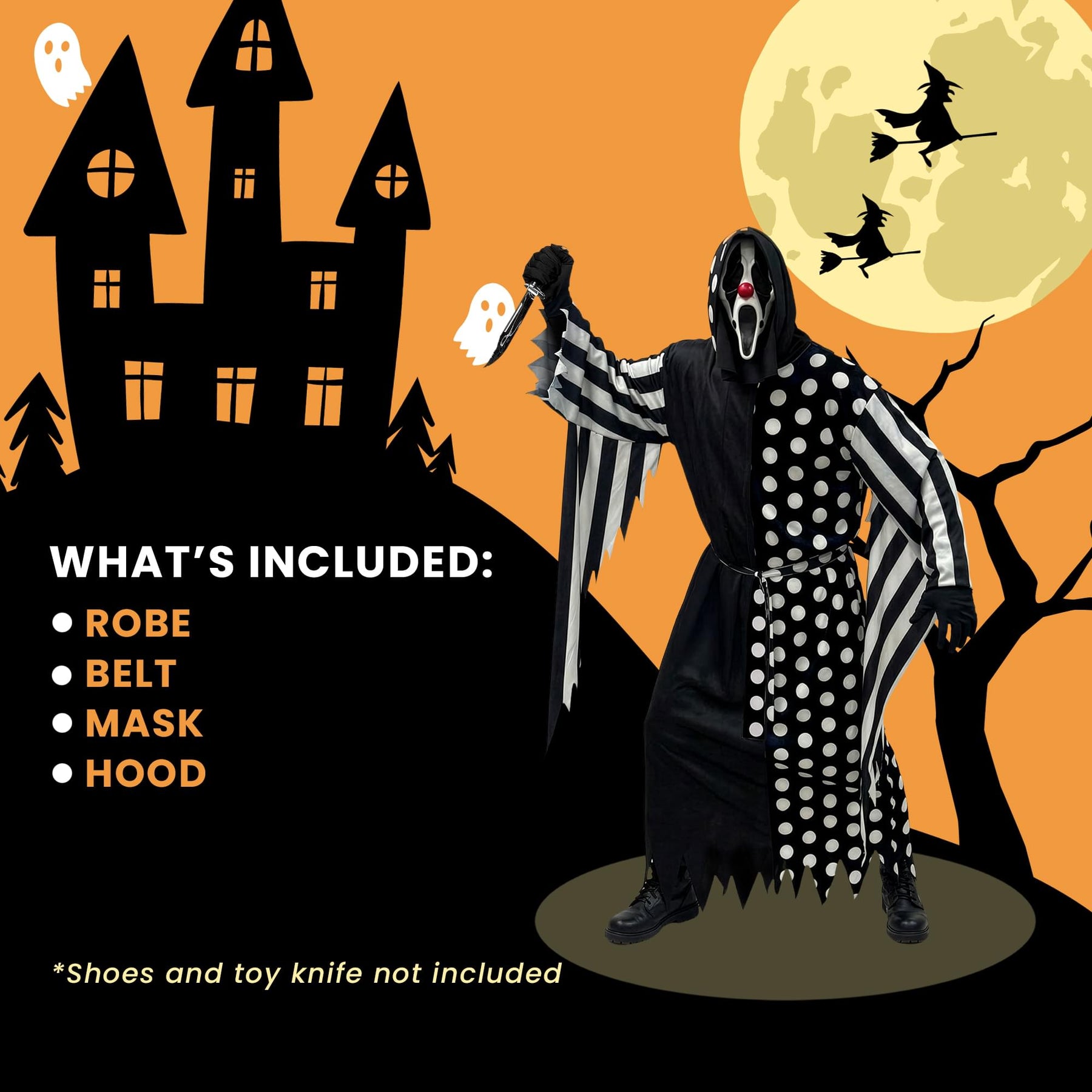Ghost Face Clown Robe Adult Costume | One Size