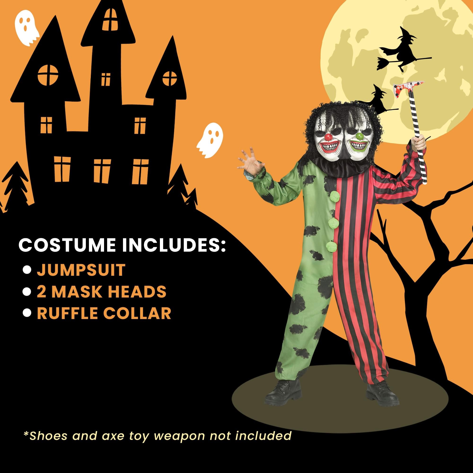 Two-Headed Clown Child Costume | Medium