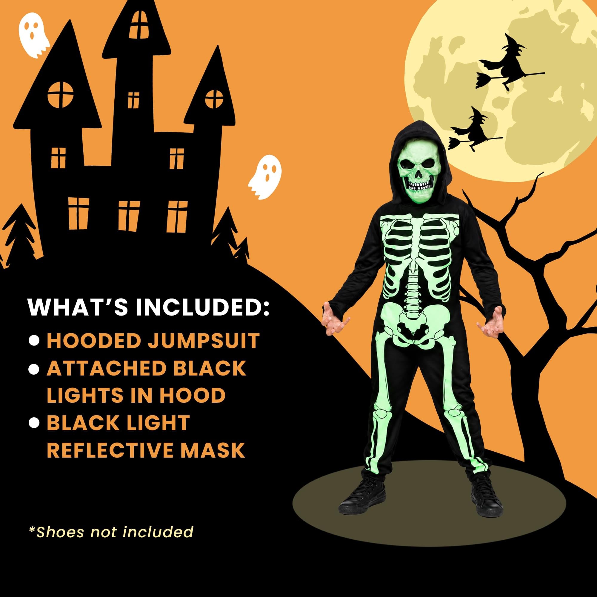 Black Light Neon Skeleton Child Costume