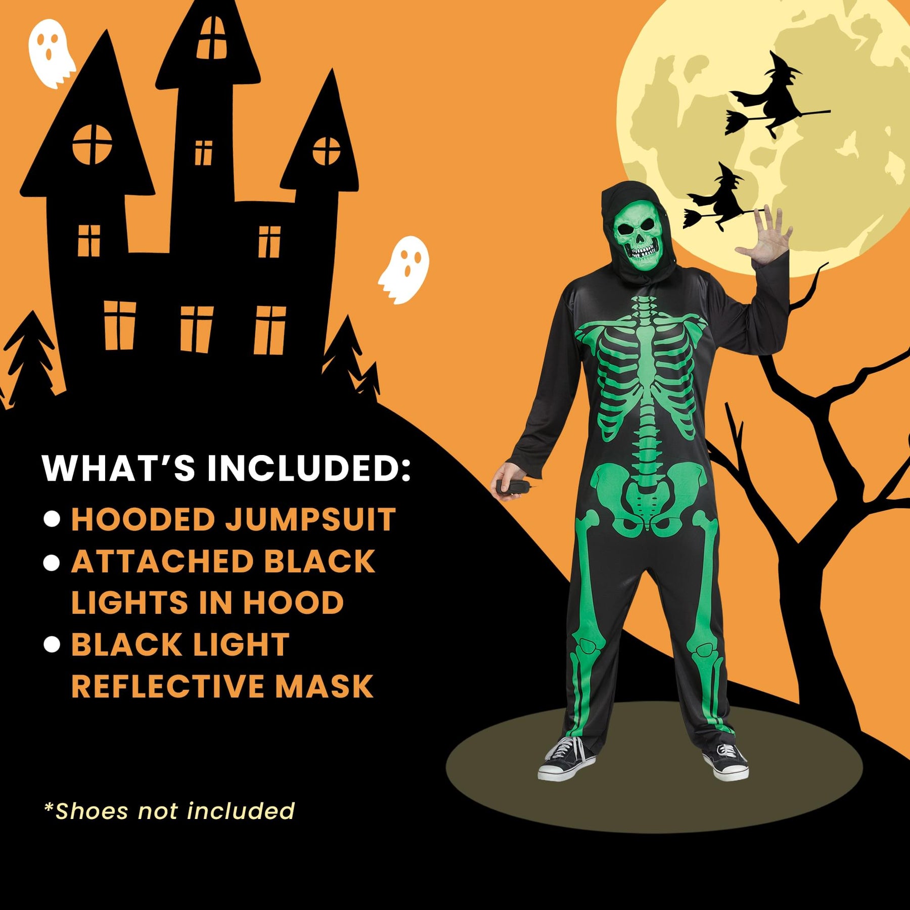 Black Light Neon Skeleton Adult Costume | One Size