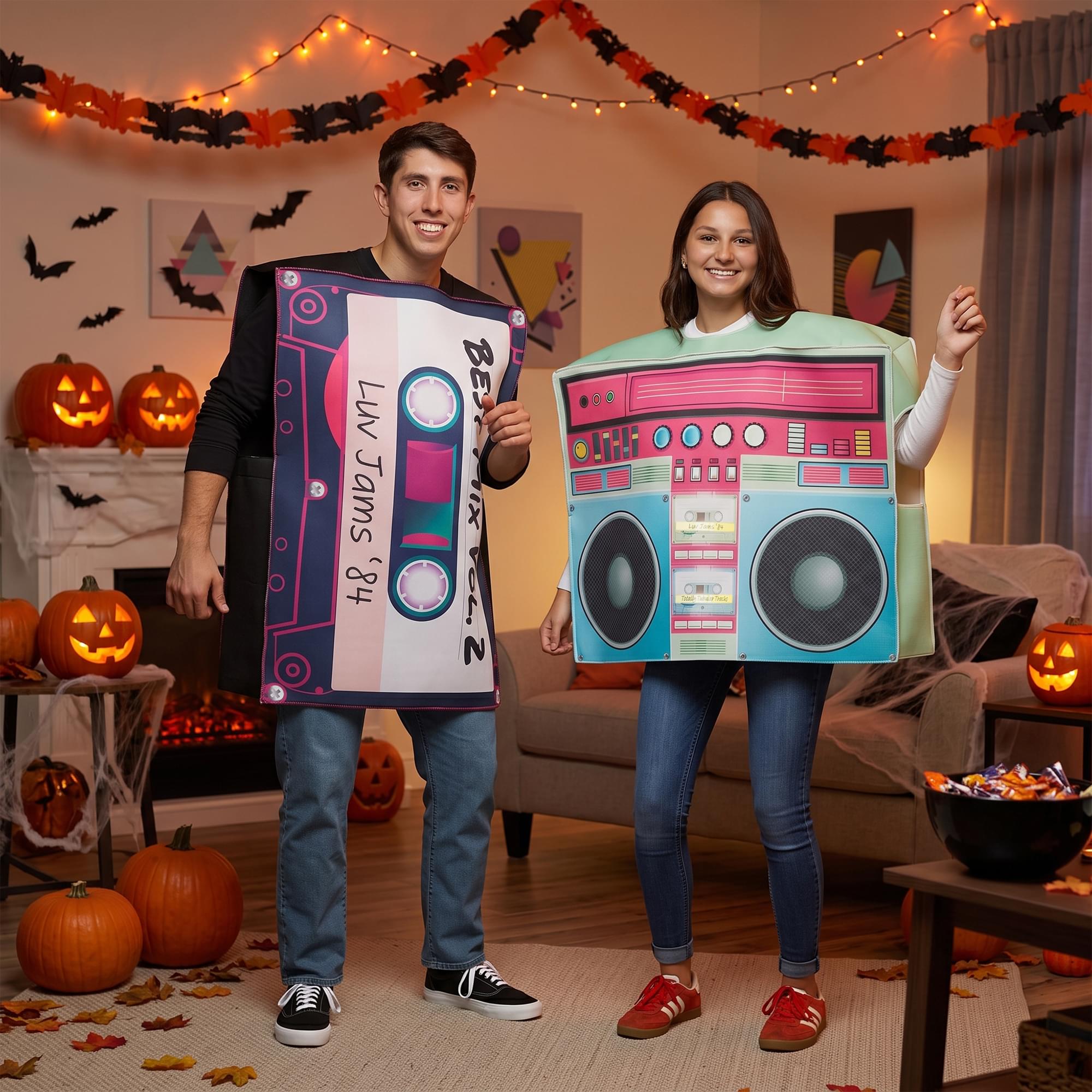 Cassette Tape and  Boombox Adult Couples Costume | One Size