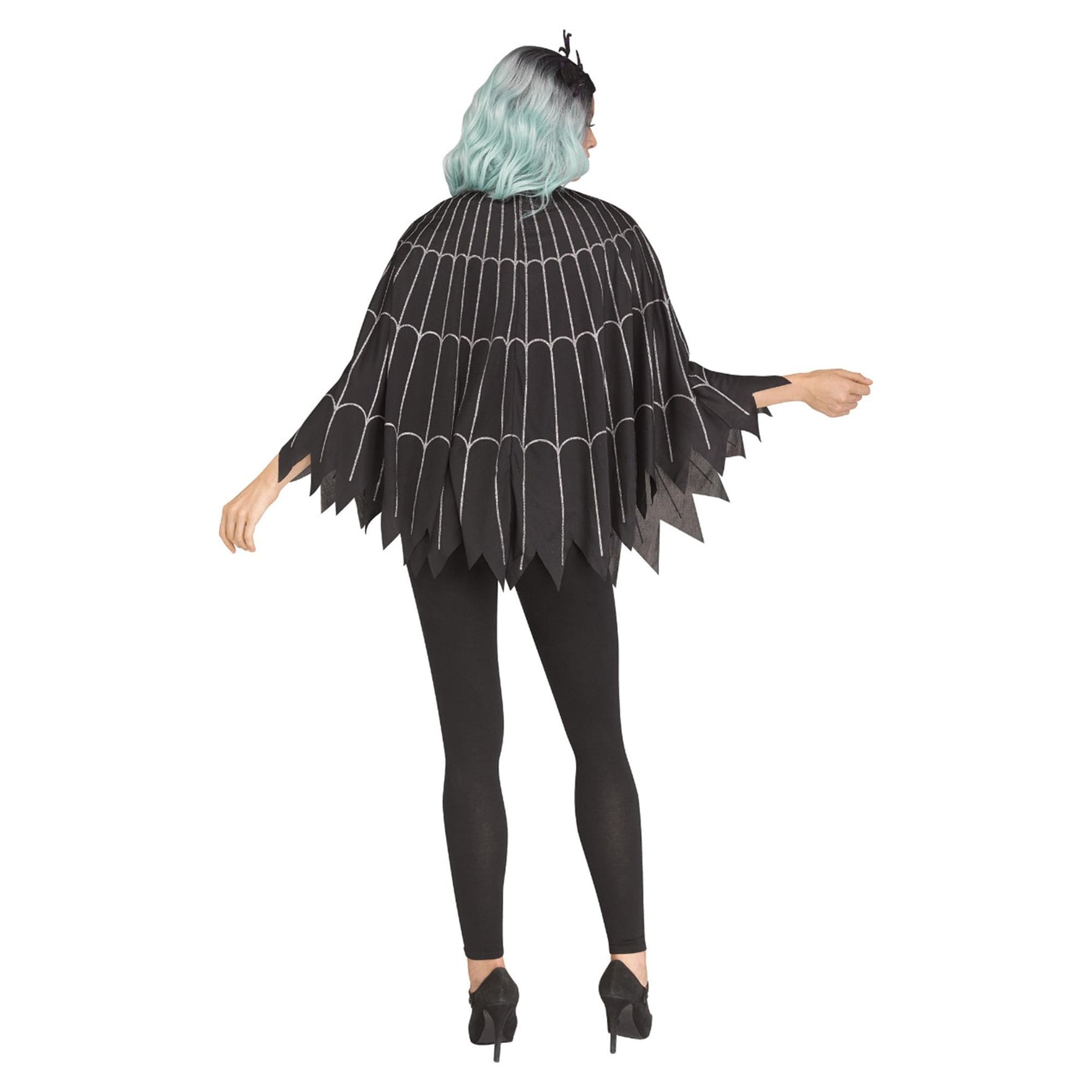 Spider Web Adult Costume Poncho, Black/Silver