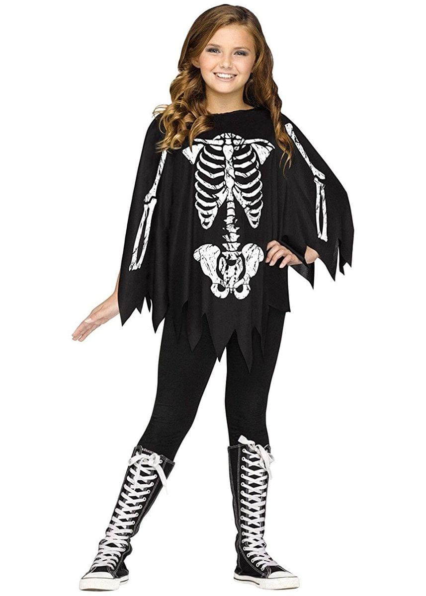 Black and White Skeleton Child Costume Poncho