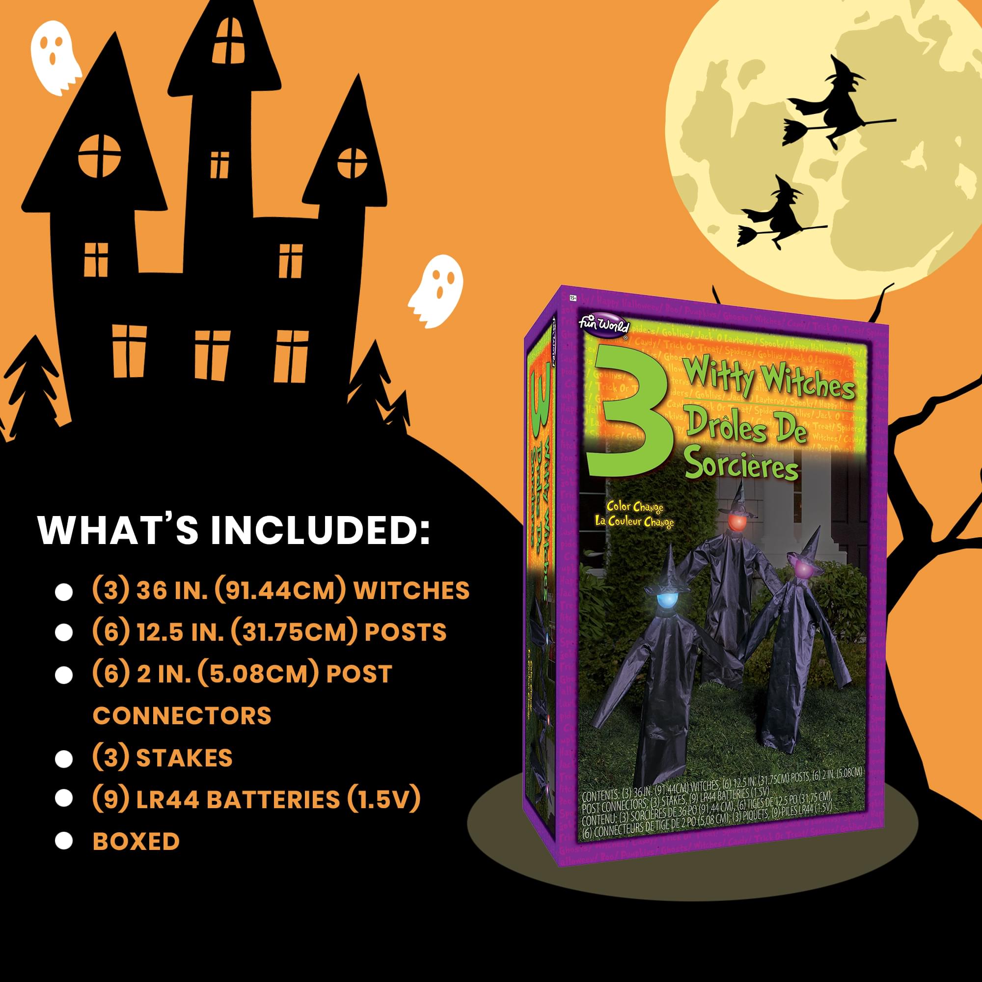 Light-Up & Color Change 36 Inch Lawn Witches | Set of 3