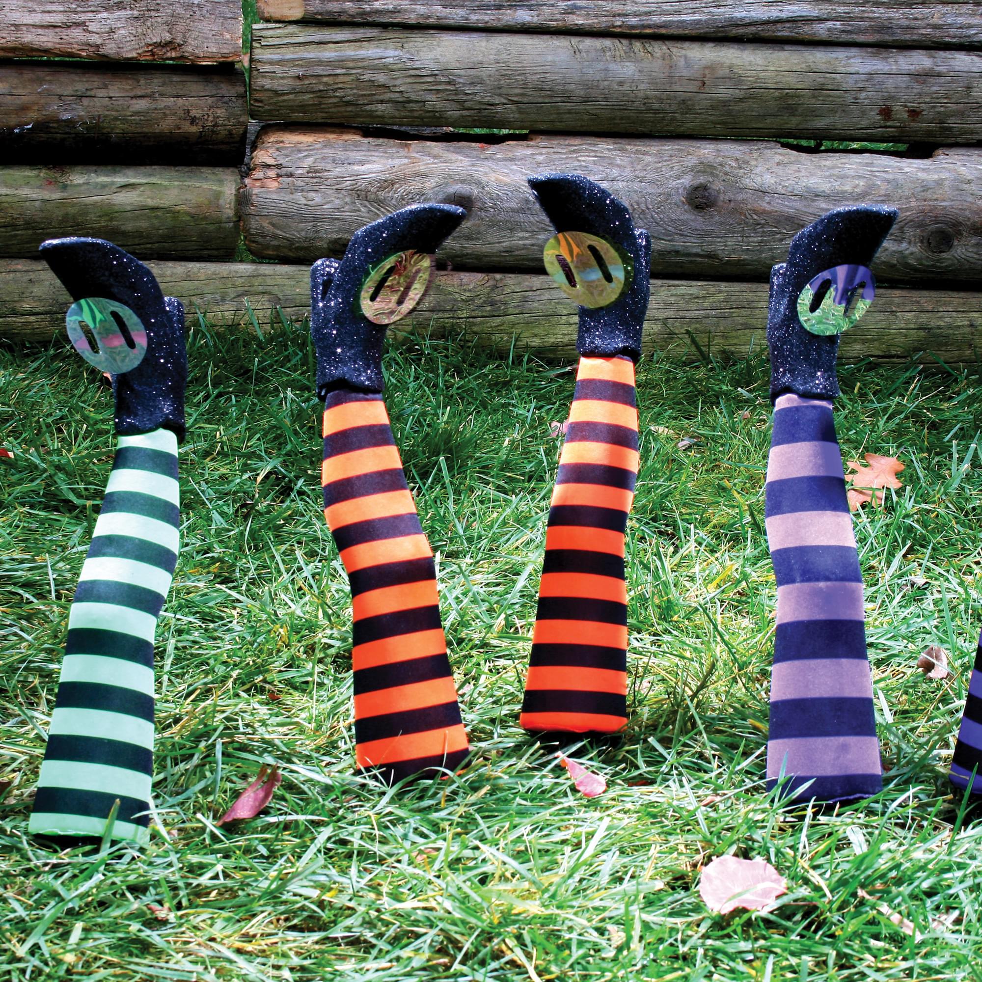 Witch Legs Yard Stakes Orange/Black Halloween Décor