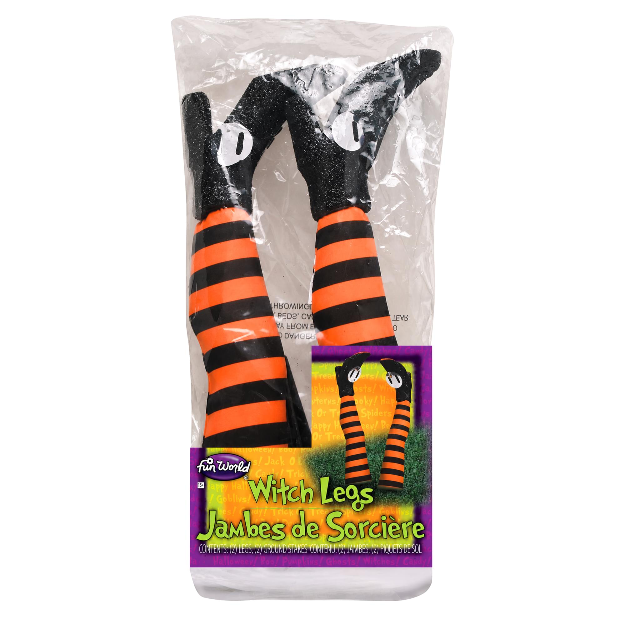 Witch Legs Yard Stakes Orange/Black Halloween Décor