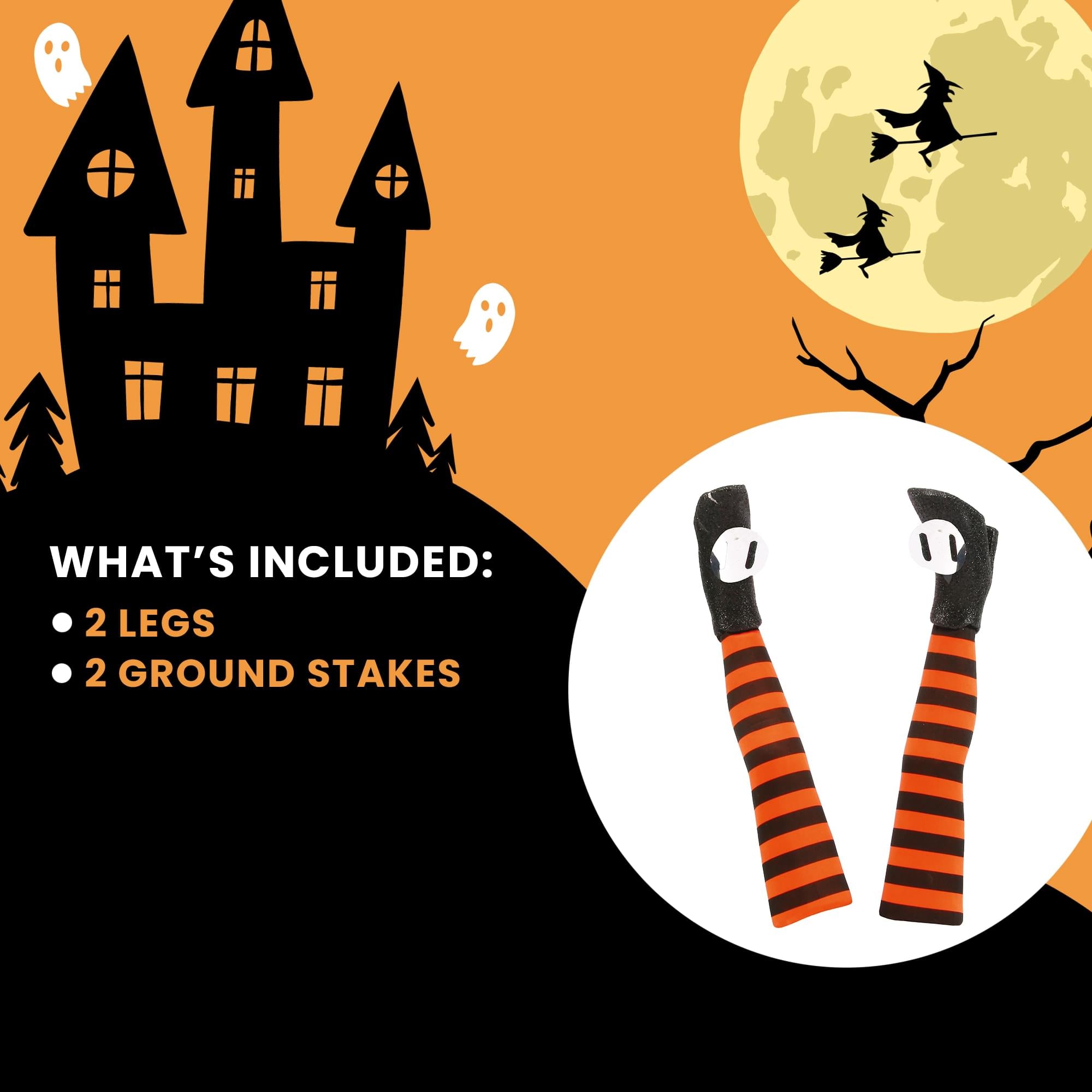 Witch Legs Yard Stakes Orange/Black Halloween Décor
