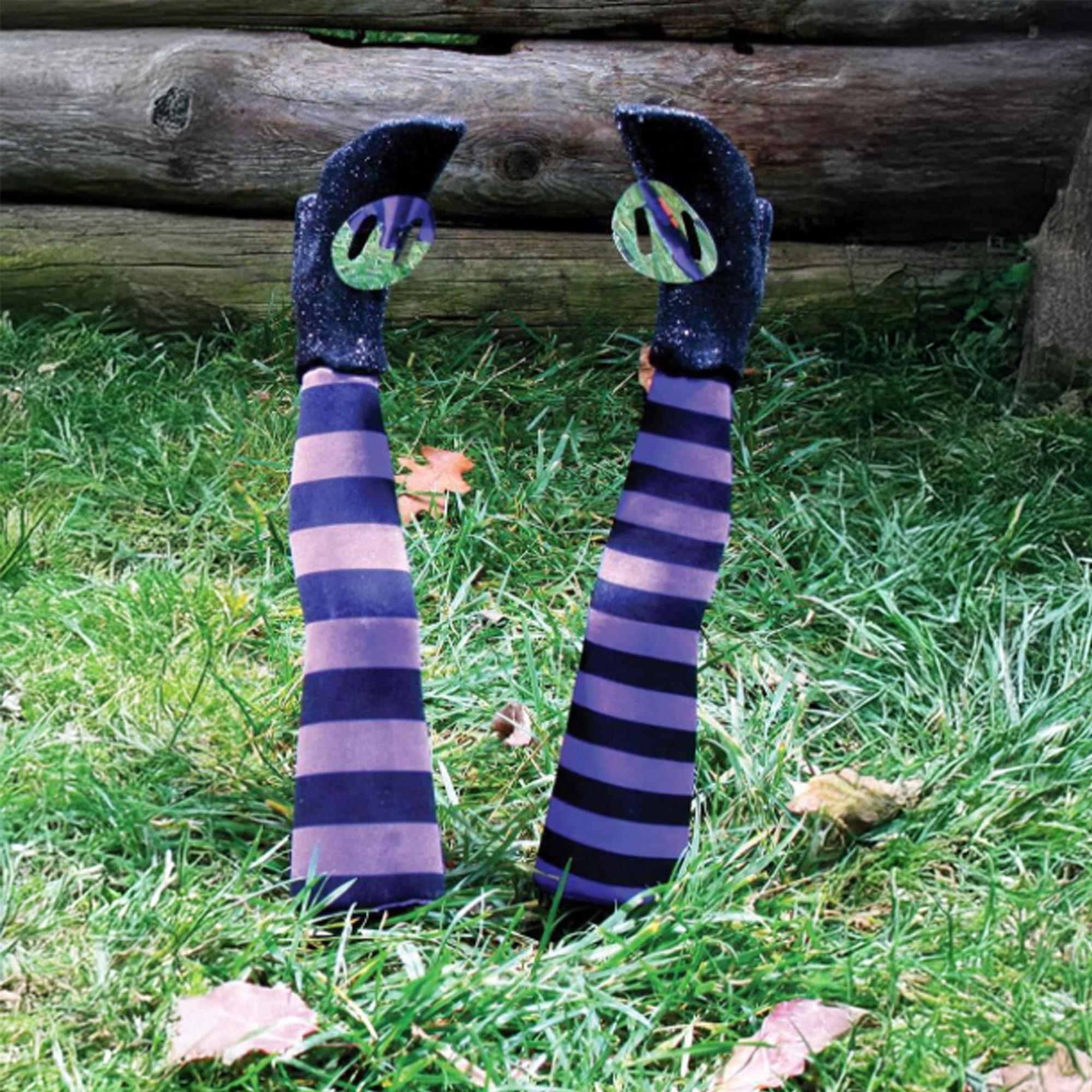 Witch Legs Yard Stakes Purple/Black Halloween Décor