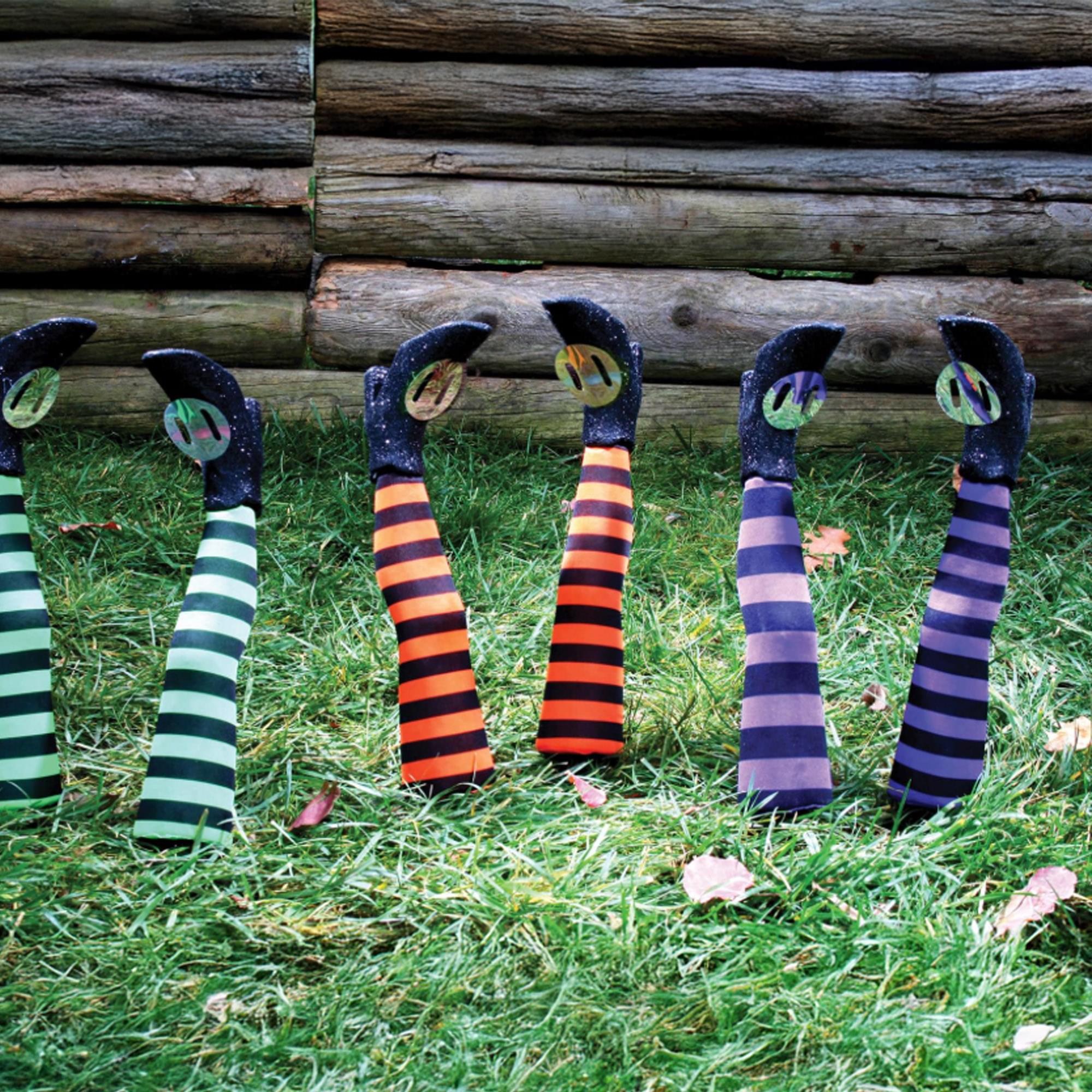 Witch Legs Yard Stakes Purple/Black Halloween Décor