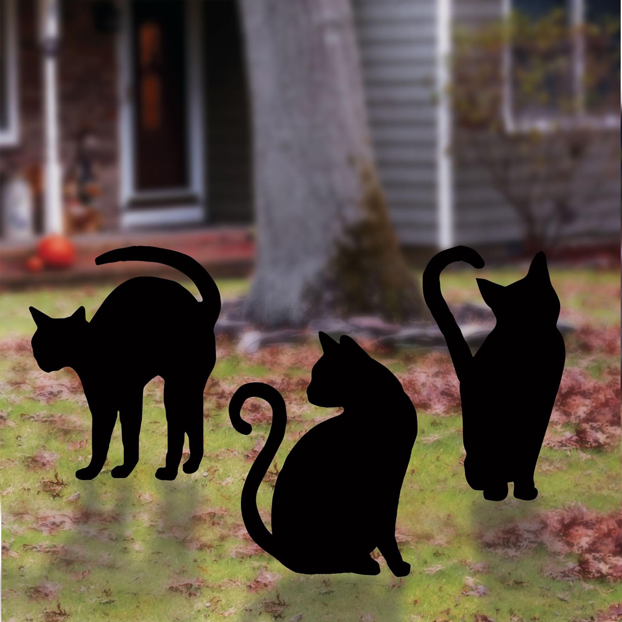Black Cat Silhouettes Halloween Yard Décor | 3-Pack