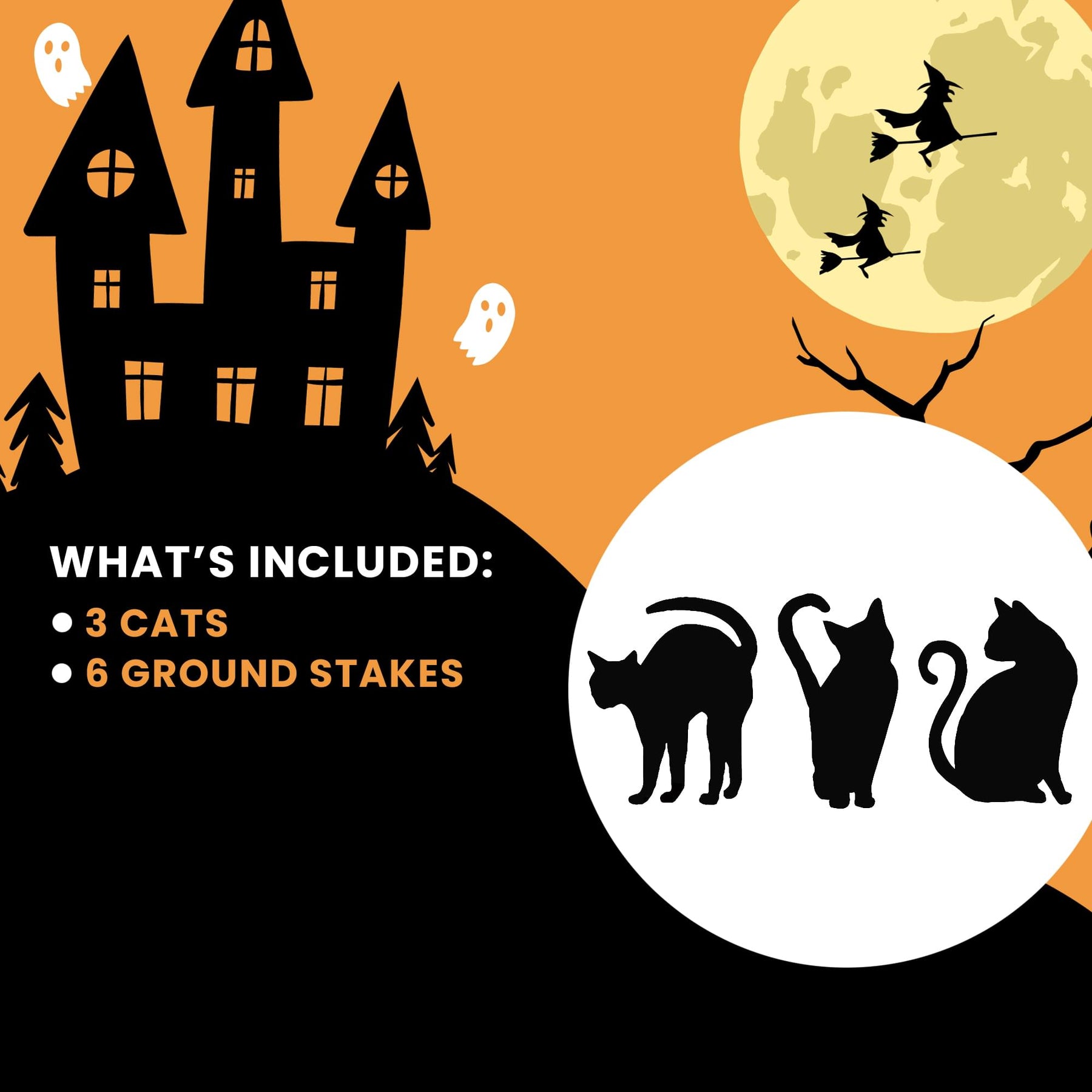 Black Cat Silhouettes Halloween Yard Décor | 3-Pack