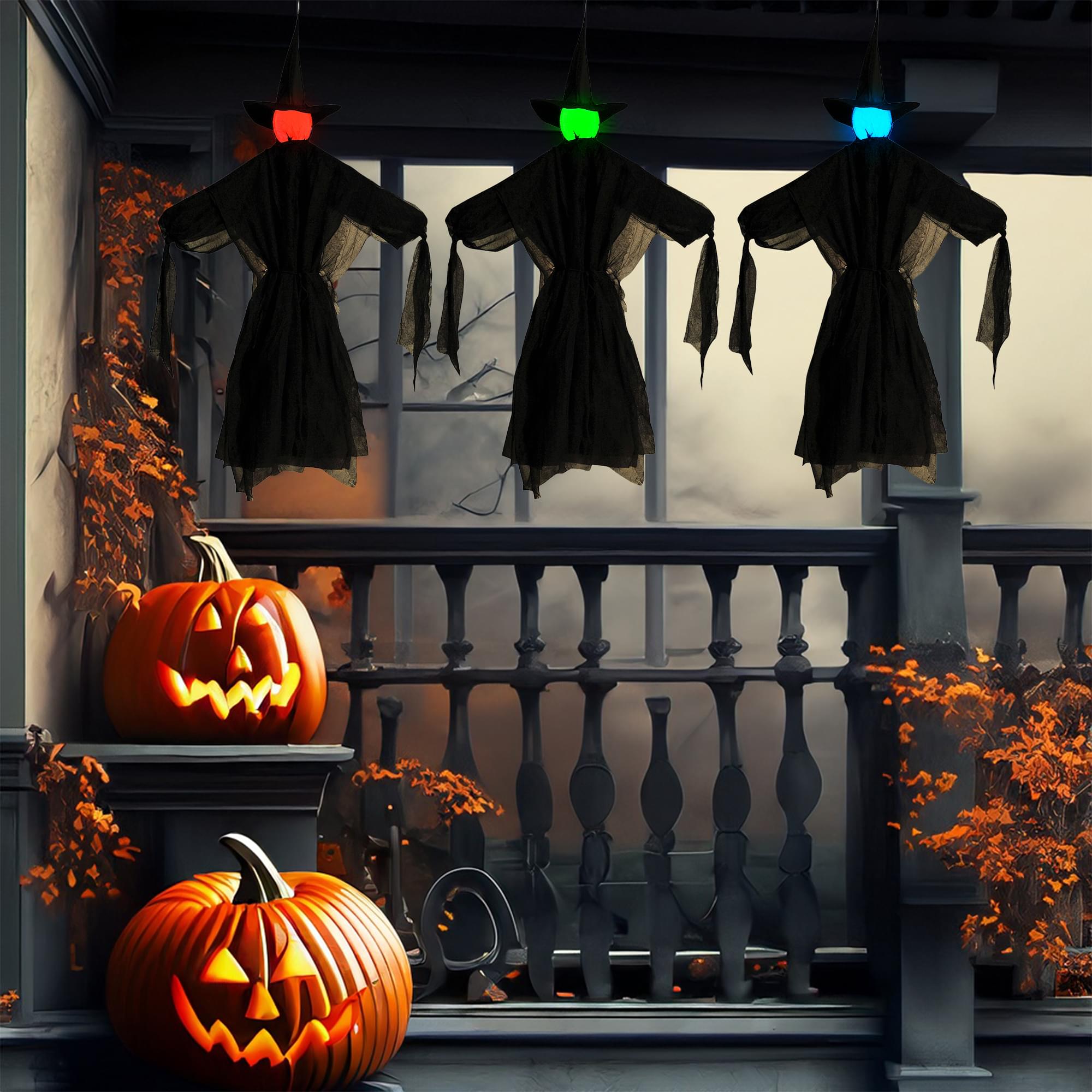 Light-Up Color Change Hanging Witches  | Set of 3
