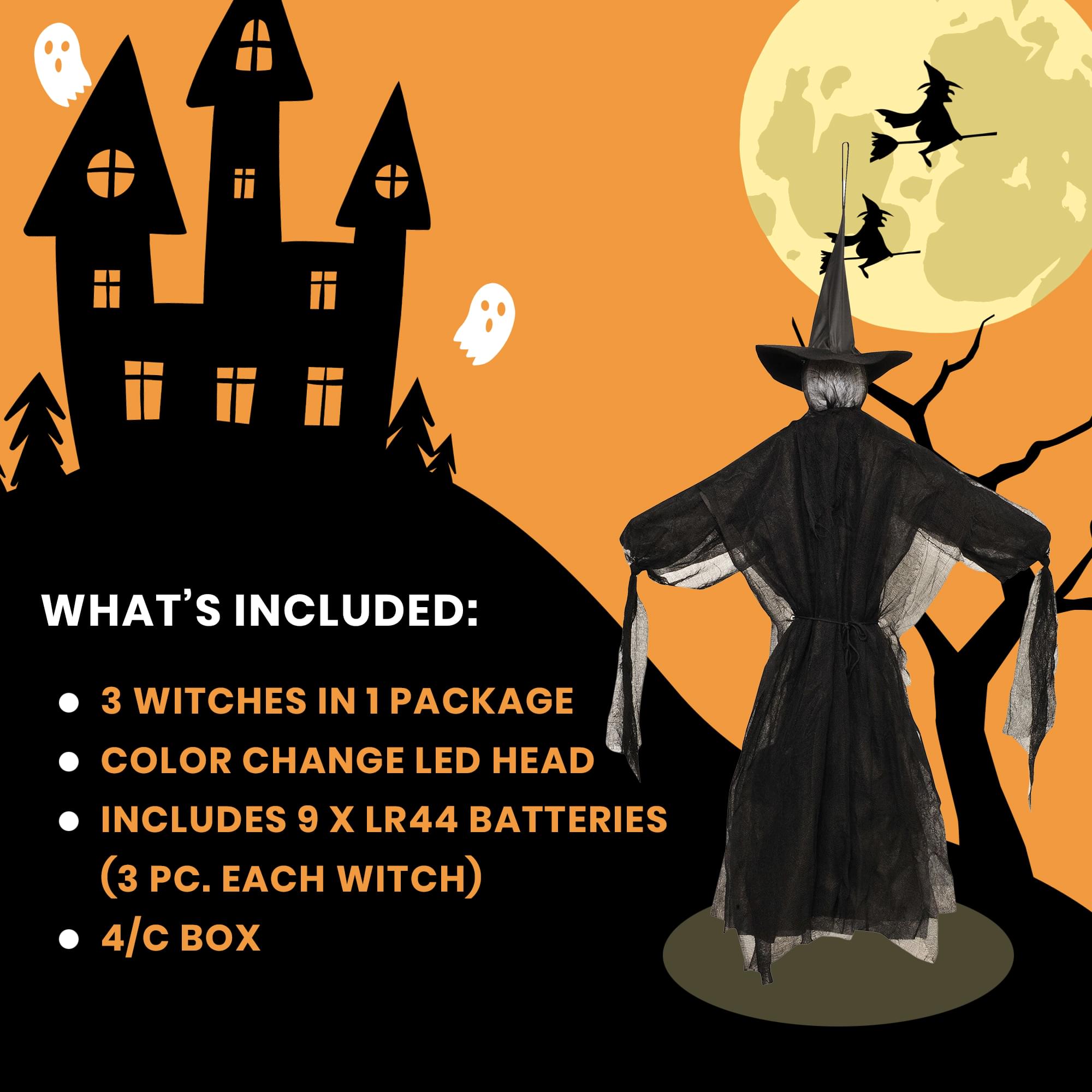 Light-Up Color Change Hanging Witches  | Set of 3