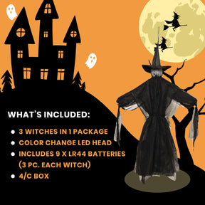 Light-Up Color Change Hanging Witches  | Set of 3