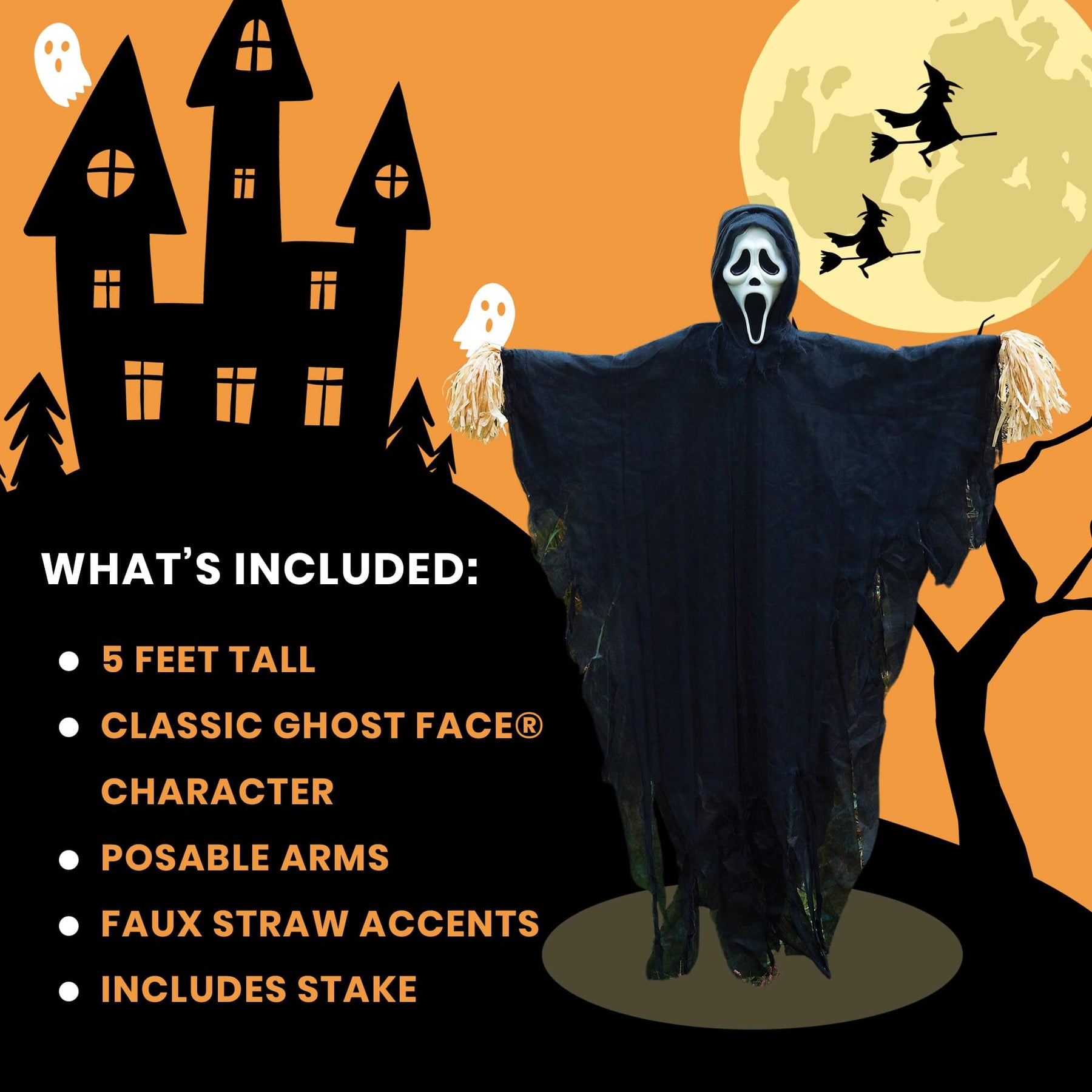 Ghost Face 5 Foot Scarecrow Halloween Decor