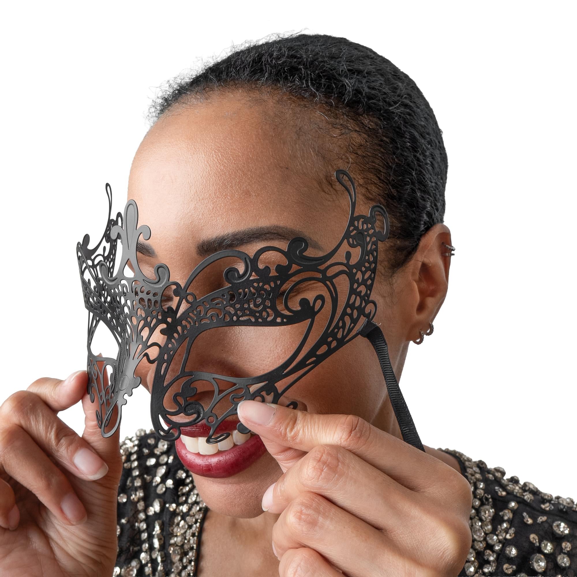 Laser Cut Phantom Adult Costume Masquerade Mask | Black