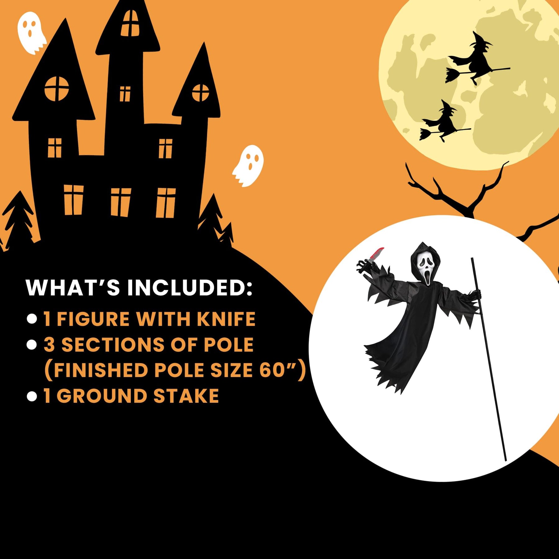 5 Foot Flying Ghost Face Halloween Yard Decor