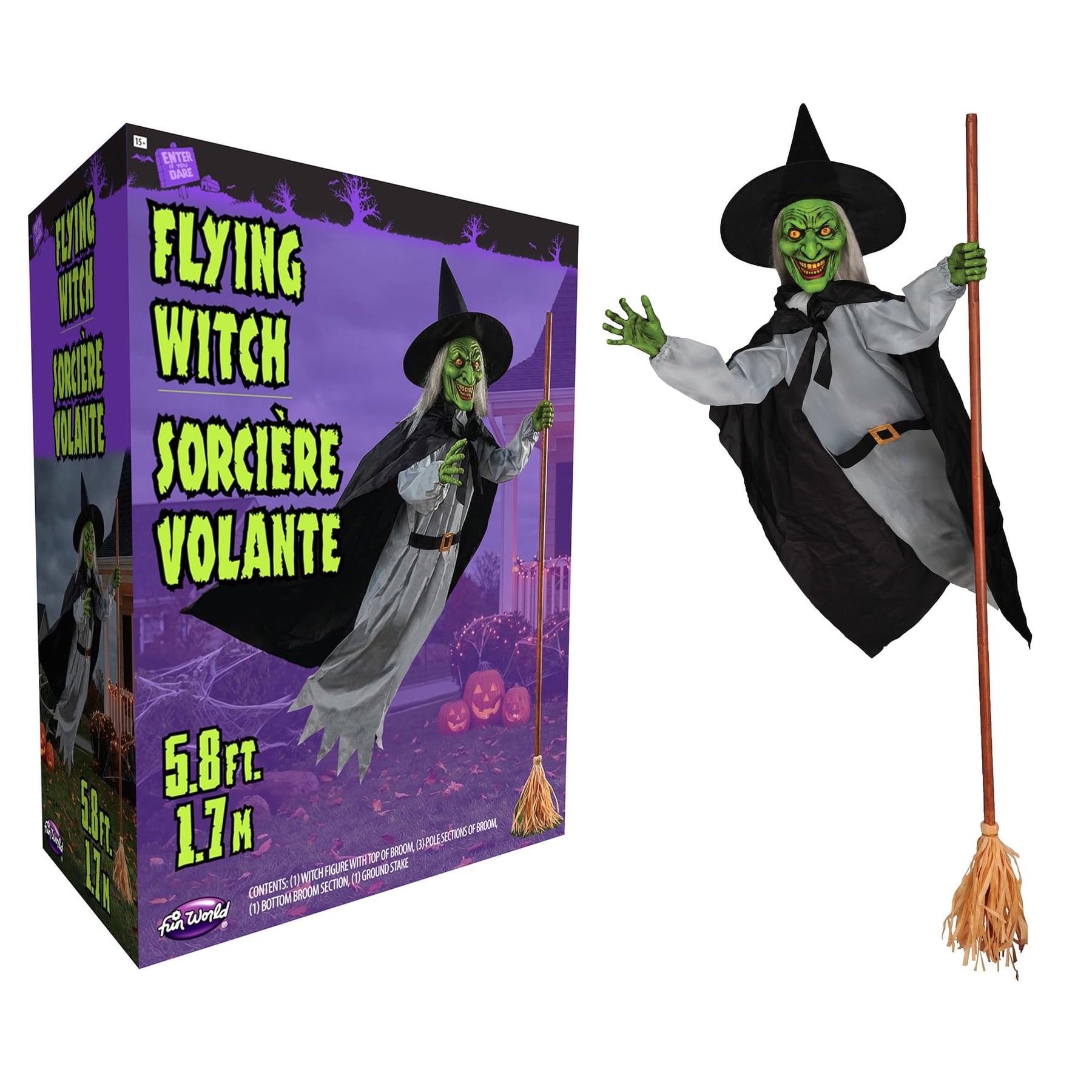 5 Foot Flying Witch Halloween Yard Decor
