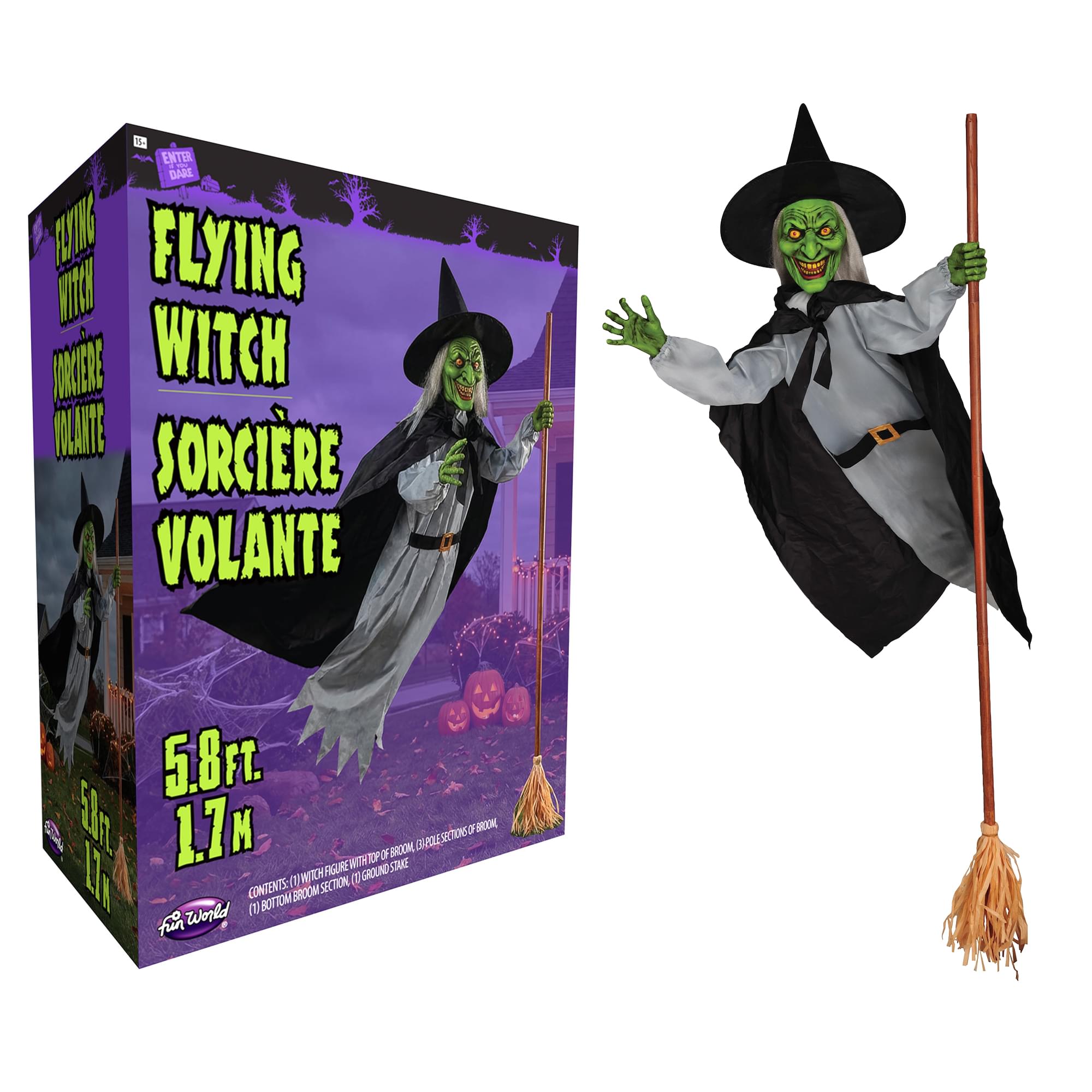 5 Foot Flying Witch Halloween Yard Decor