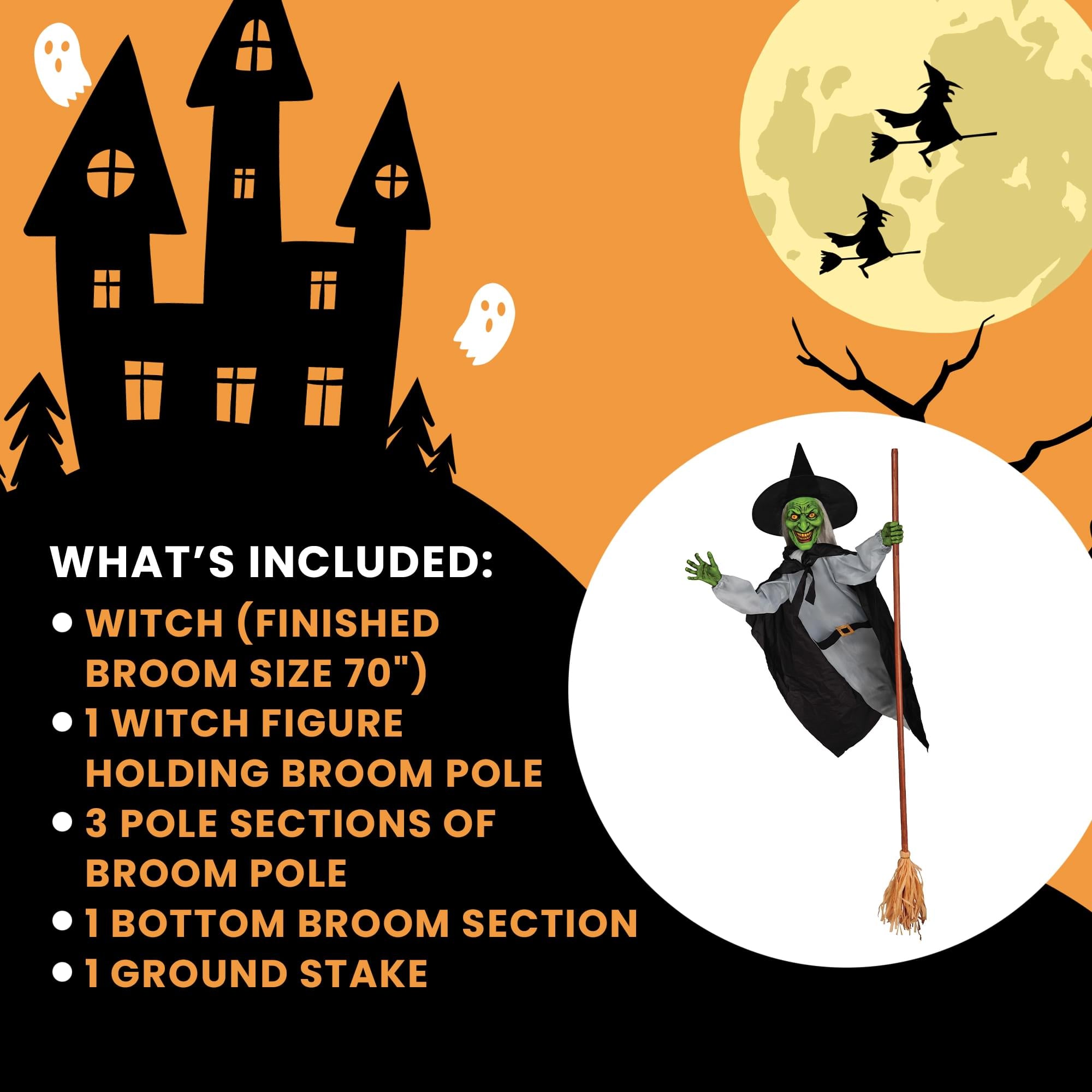 5 Foot Flying Witch Halloween Yard Decor