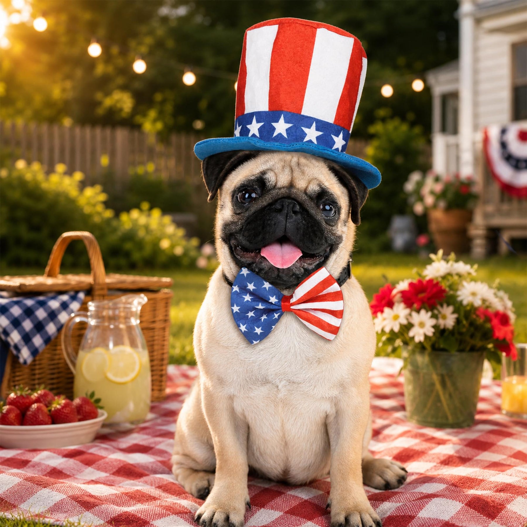 Uncle Sam Pet Costume With Hat and Bow Tie