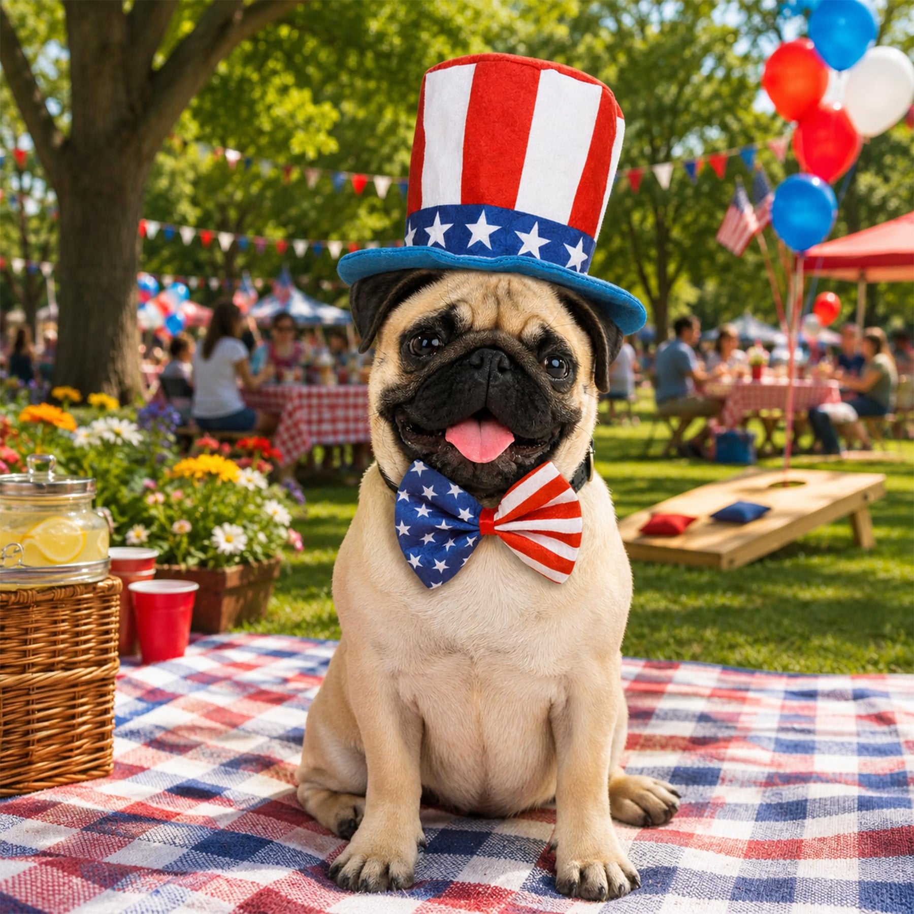 Uncle Sam Pet Costume With Hat and Bow Tie